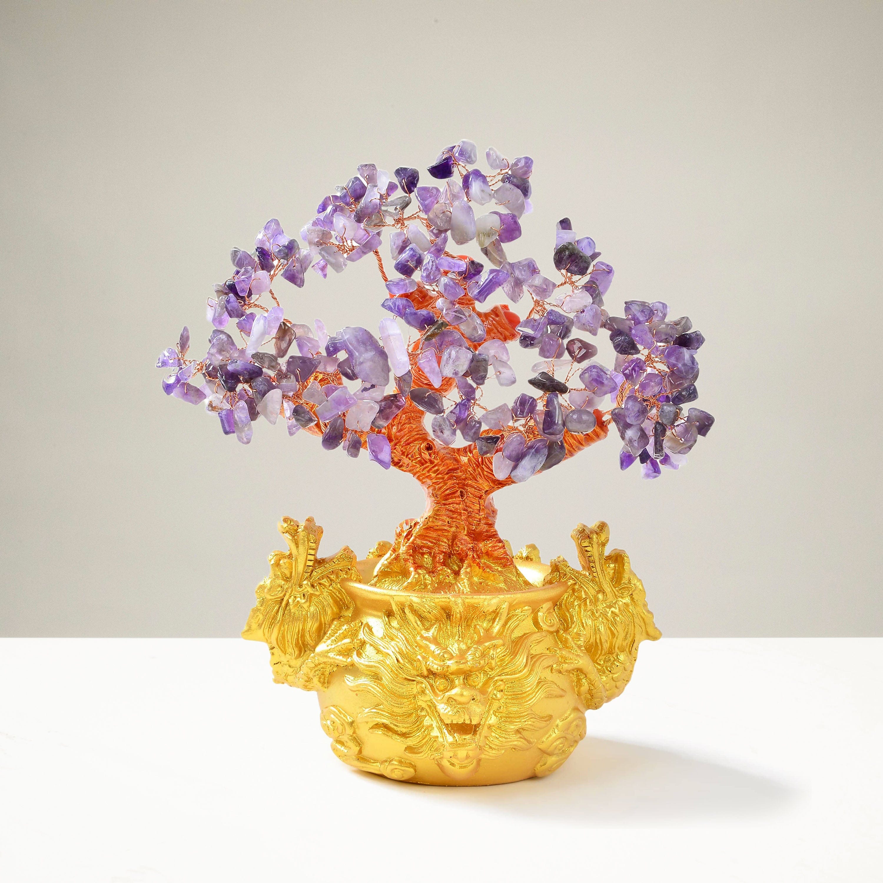 Kalifano Gemstone Trees Amethyst Natural Gemstone Tree of Life with Dragon Base K940DB-AM