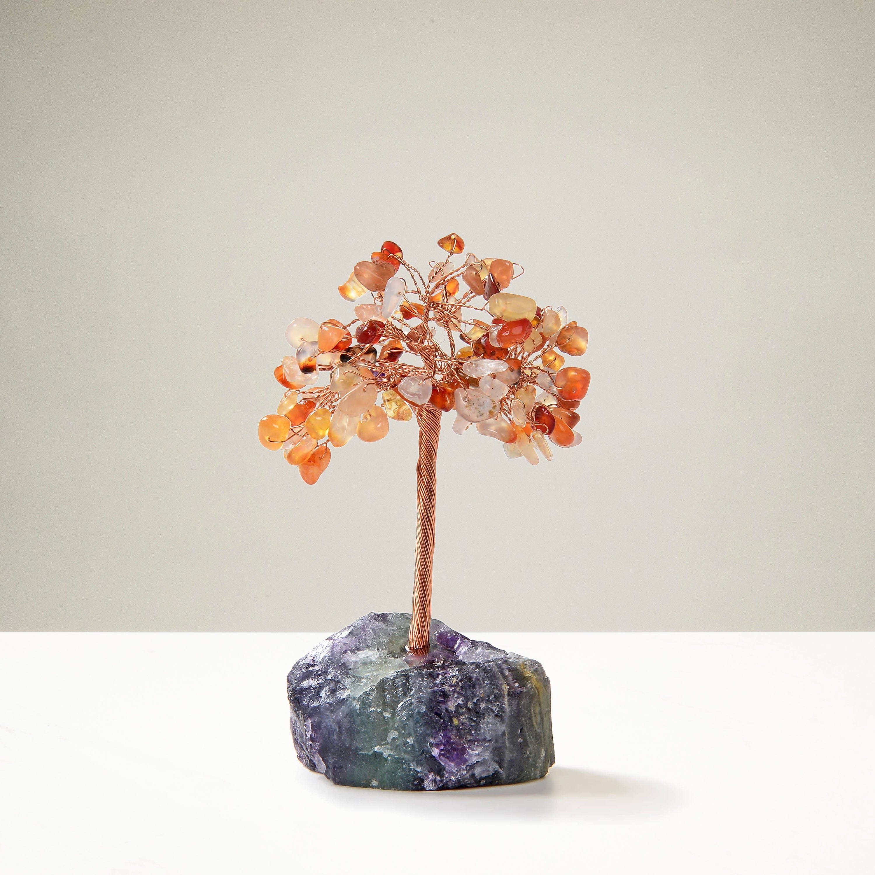 Kalifano Gemstone Trees Carnelian Natural Gemstone Tree of Life with Fluorite Base K913F-CR