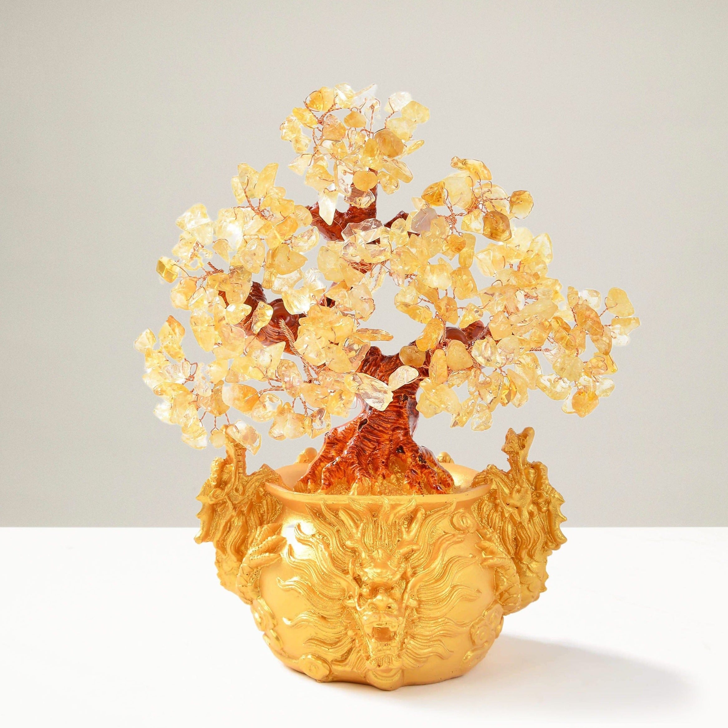 Kalifano Gemstone Trees Citrine Natural Gemstone Tree of Life with Dragon Base K940DB-CT