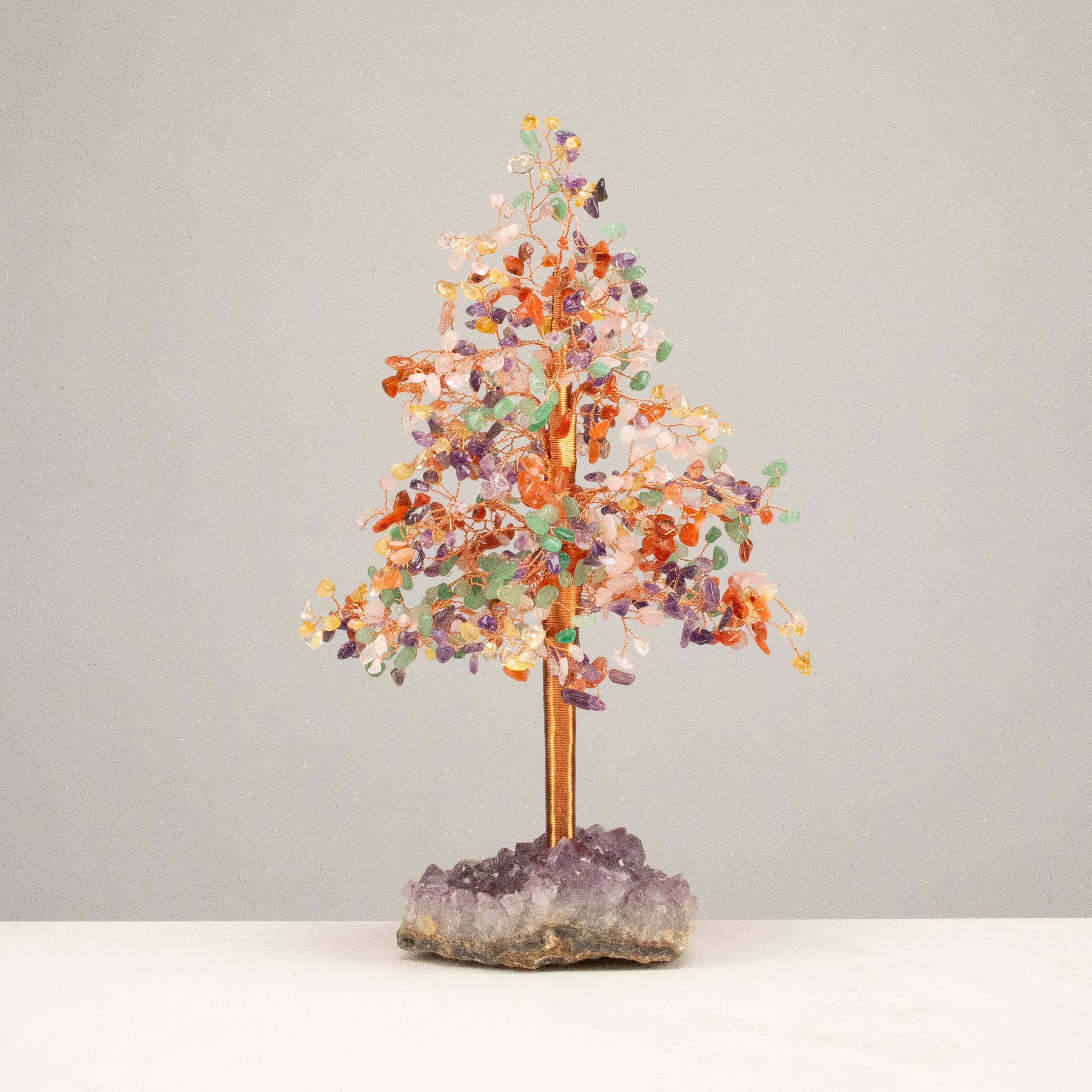 Kalifano Gemstone Trees Multi-Gemstone Tree of Life on Amethyst Geode Base with 728 Natural Stones K9365AG-MT