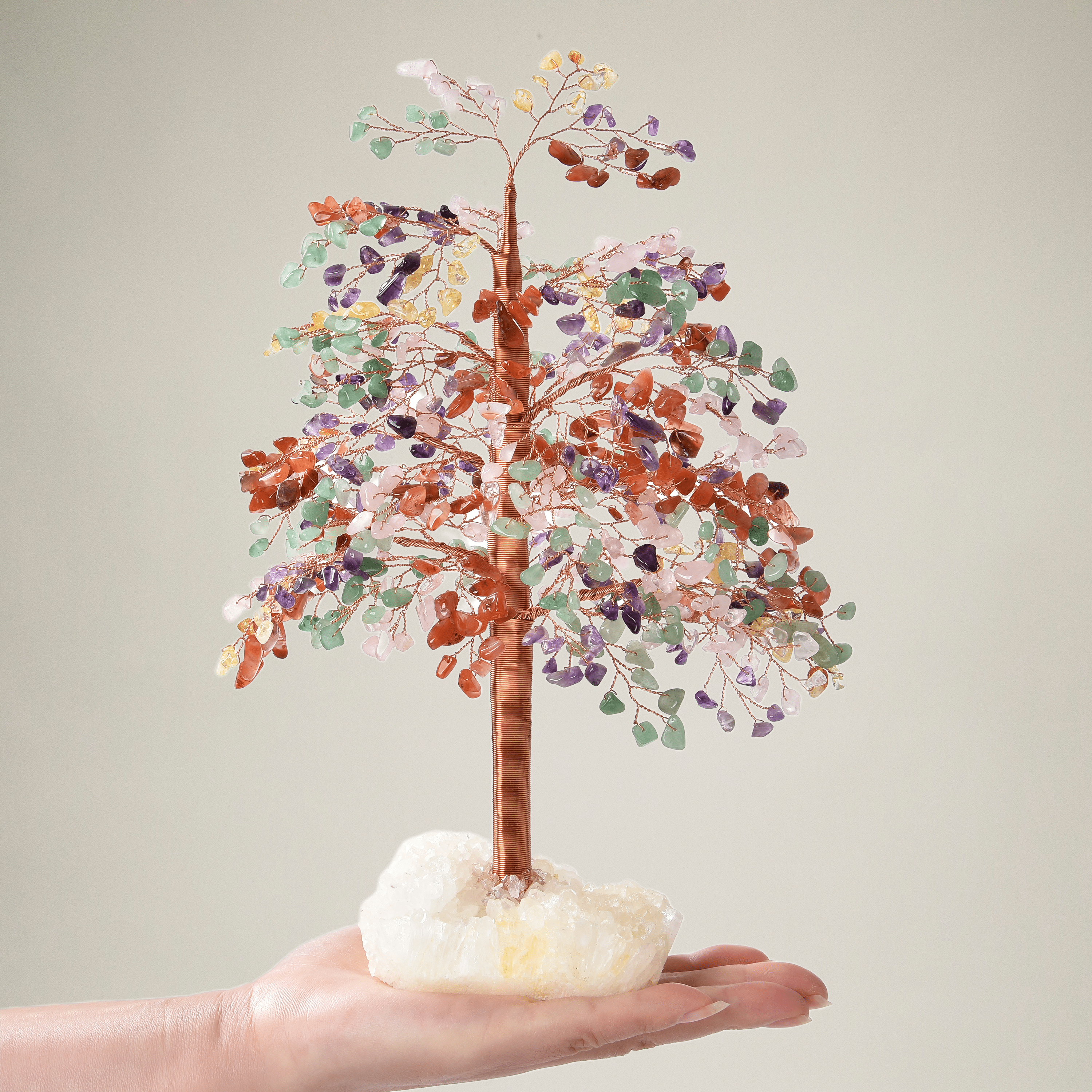 Kalifano Gemstone Trees Multi-Gemstone Tree of Life on Quartz Cluster Base K9270QZ-MT