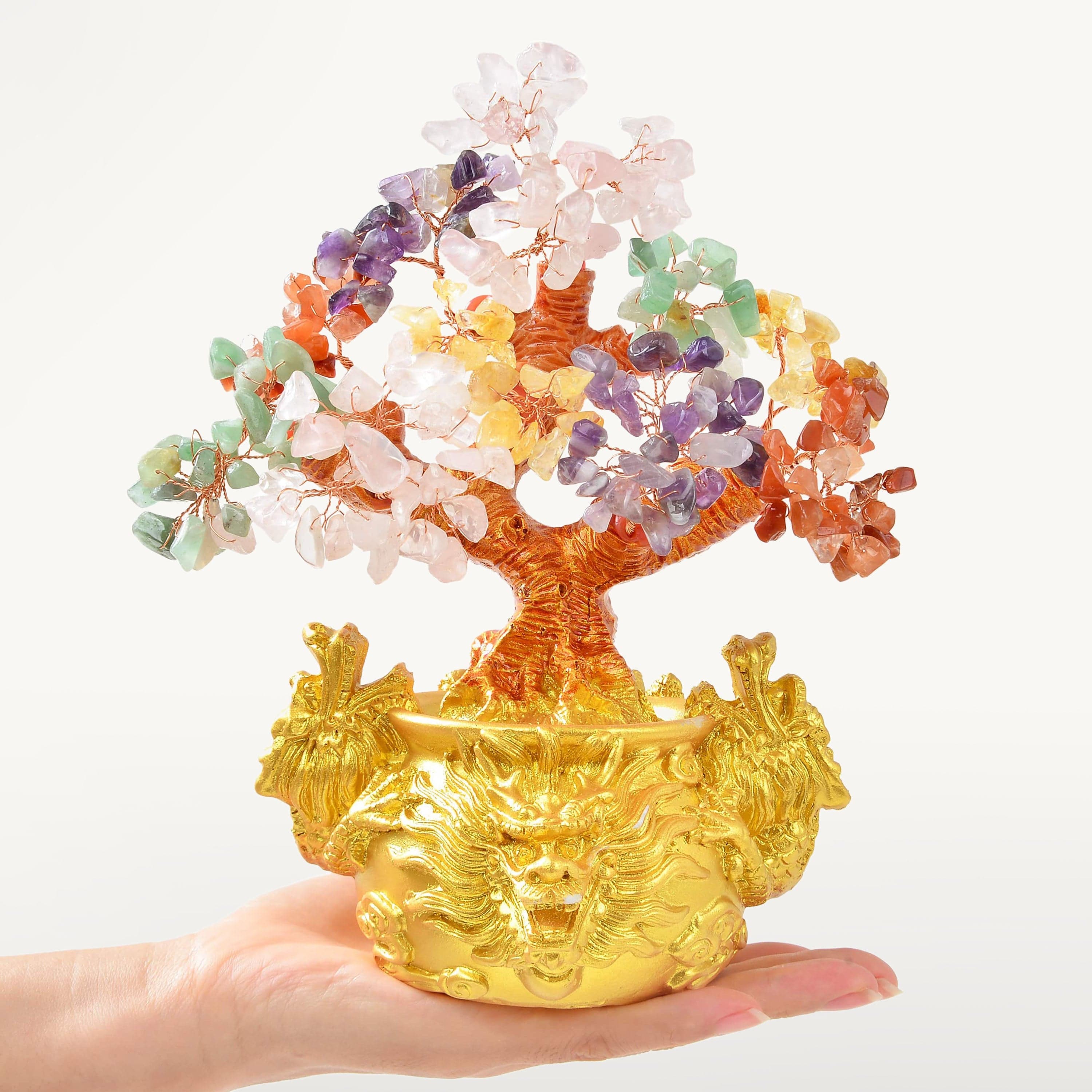 Kalifano Gemstone Trees Multi Natural Gemstone Tree of Life with Dragon Base K940DB-MT
