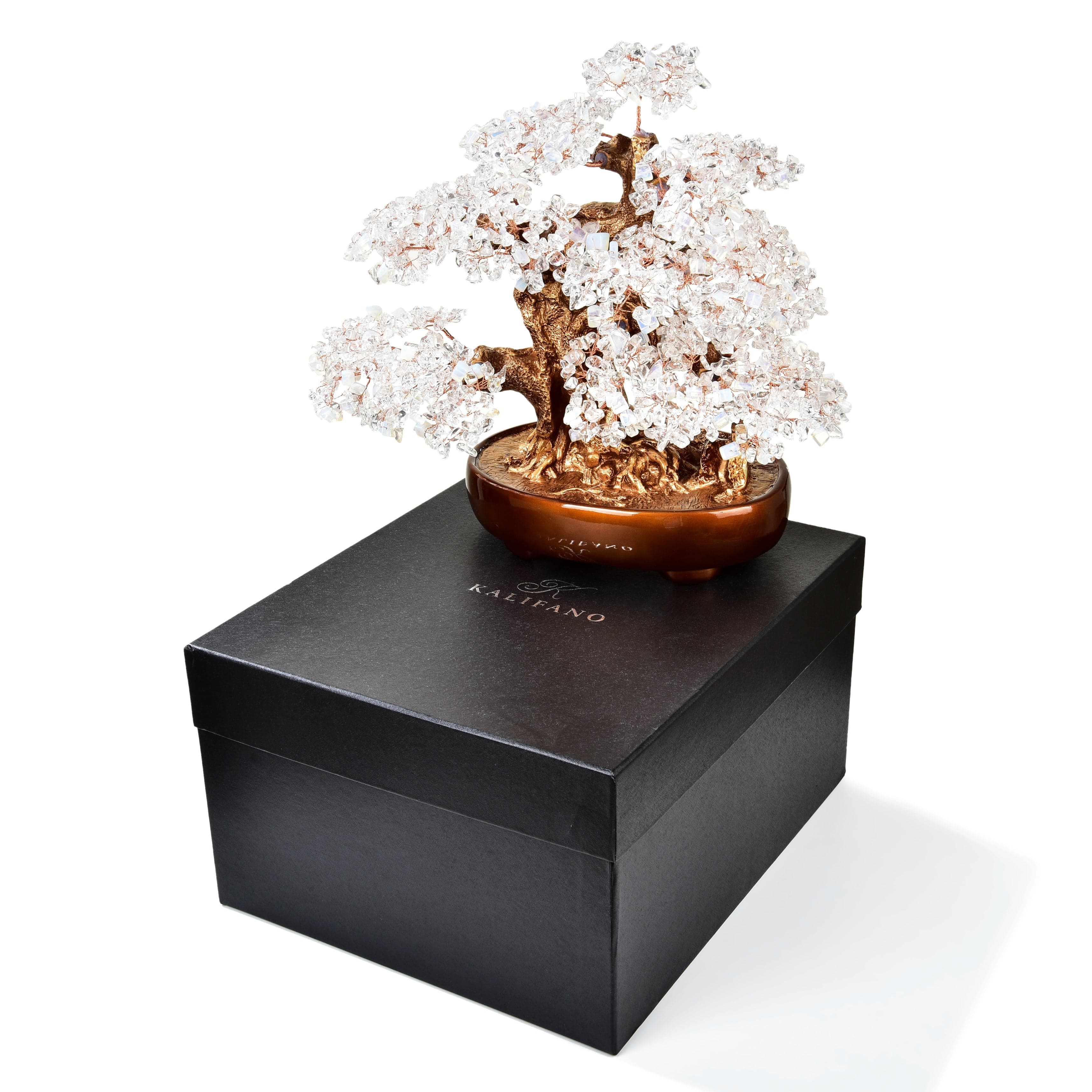 Kalifano Gemstone Trees Opalite Moonstone & Quartz Bonsai Tree of Life with 1,251 Natural Gemstones K9150N-MS
