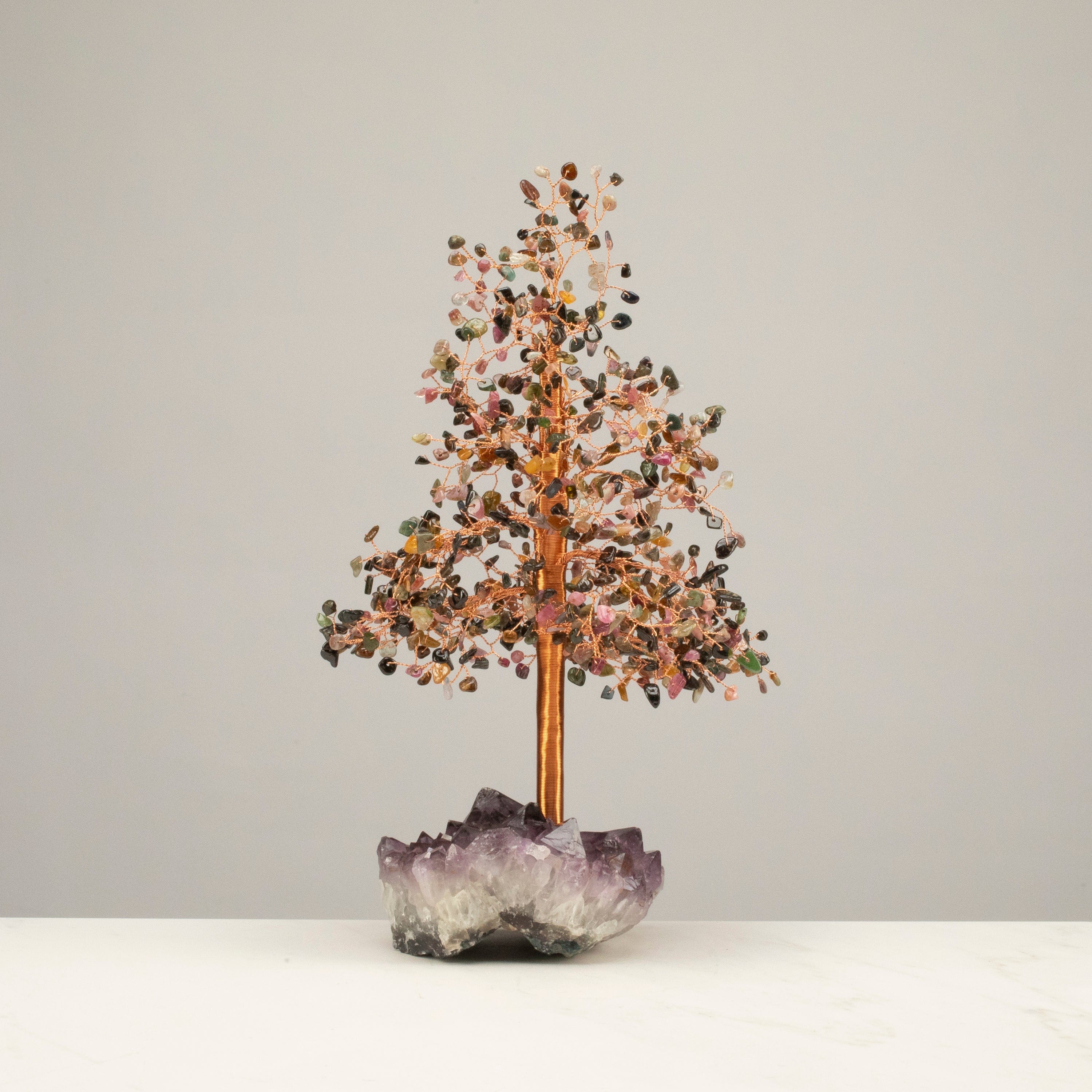 Kalifano Gemstone Trees Tourmaline Tree of Life on Amethyst Geode Base with 728 Natural Gemstones K9365AG-TR