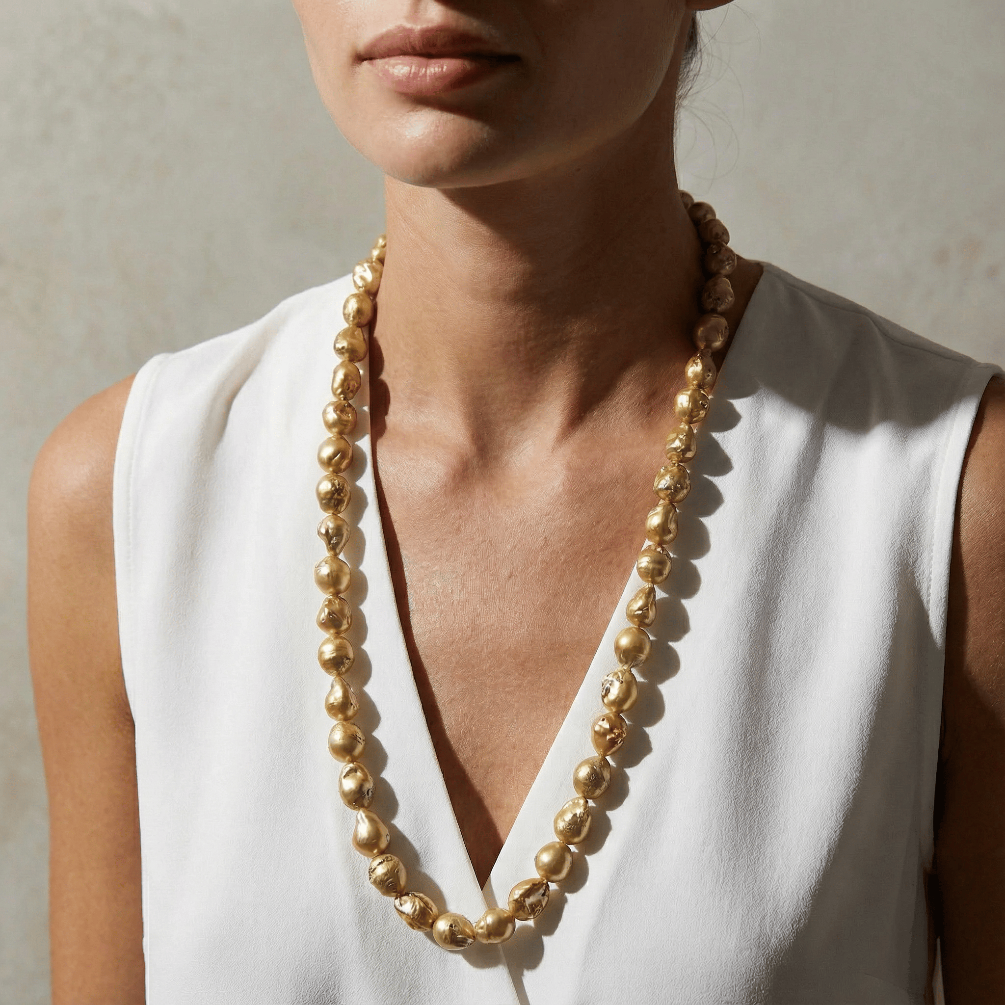 Kalifano Jewelry 32" Gold Baroque Pearl Necklace PNB-12-17-10