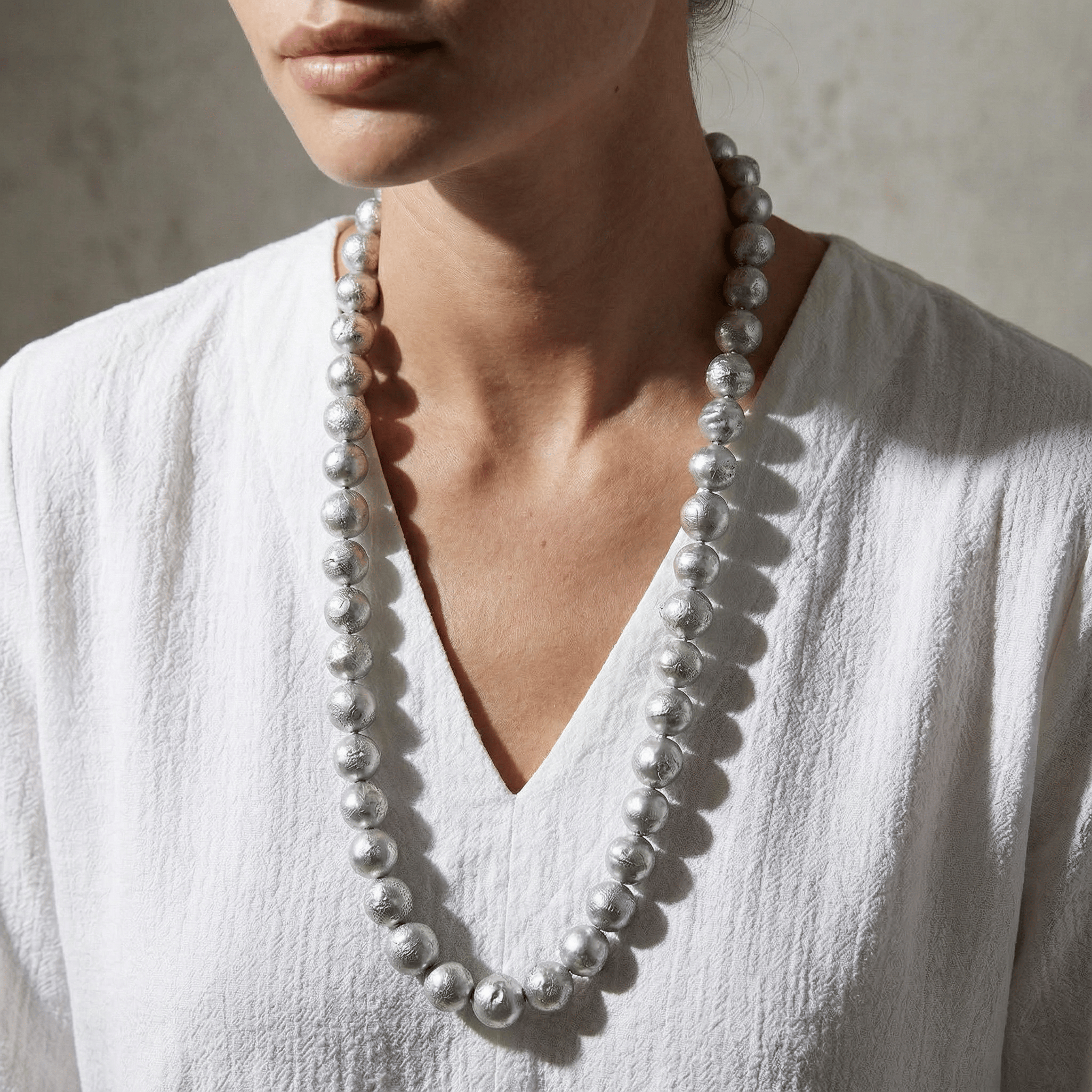 Kalifano Jewelry 32" Silver Baroque Pearl Necklace PNB-12-17-05