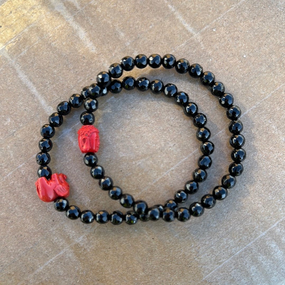 Red Cinnabar and Black Onyx Bead Bracelet