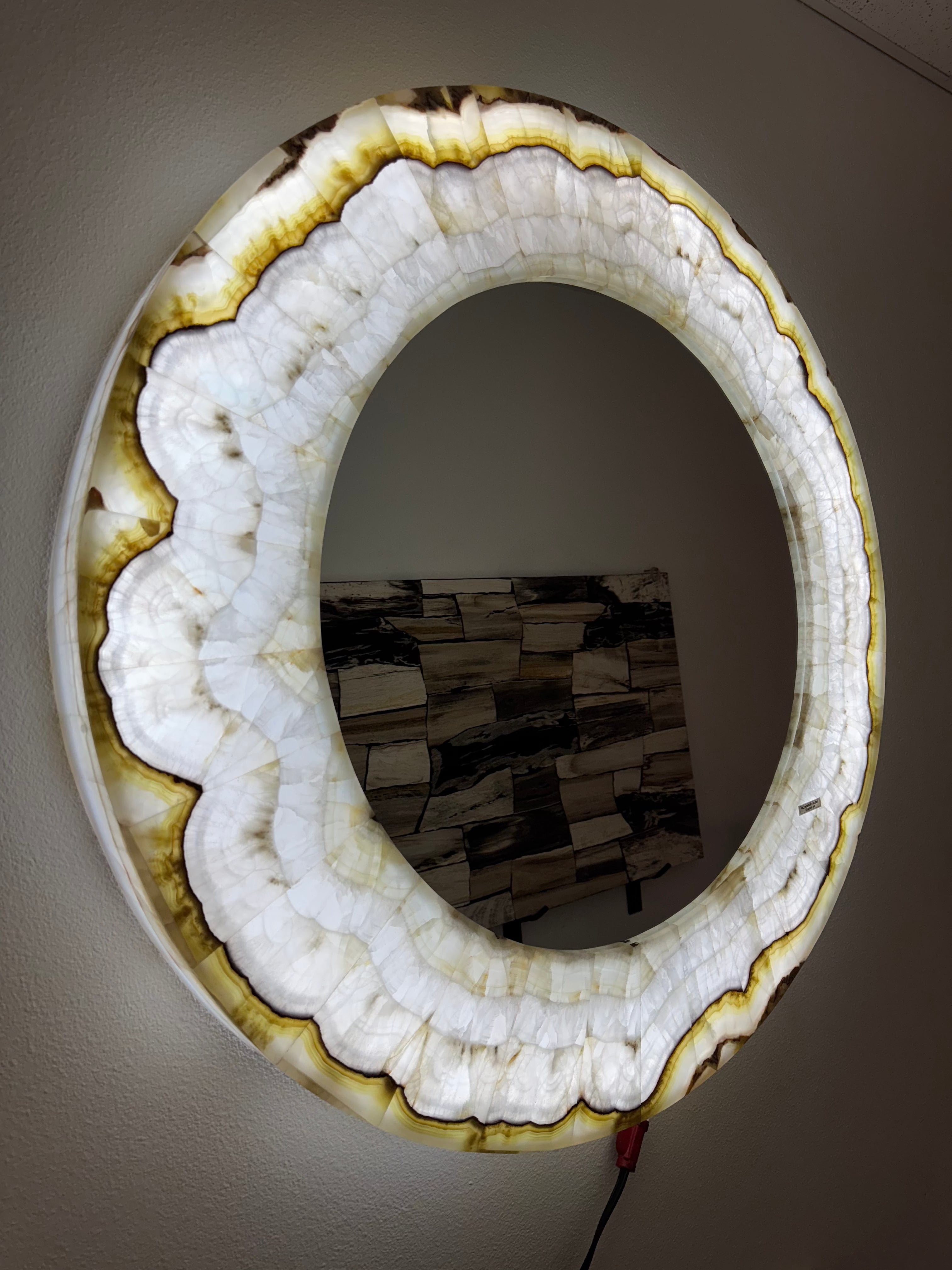 Kalifano Light Towers Natural White and Green Onyx Lamp Mirror 40” LTMIRROR100.001