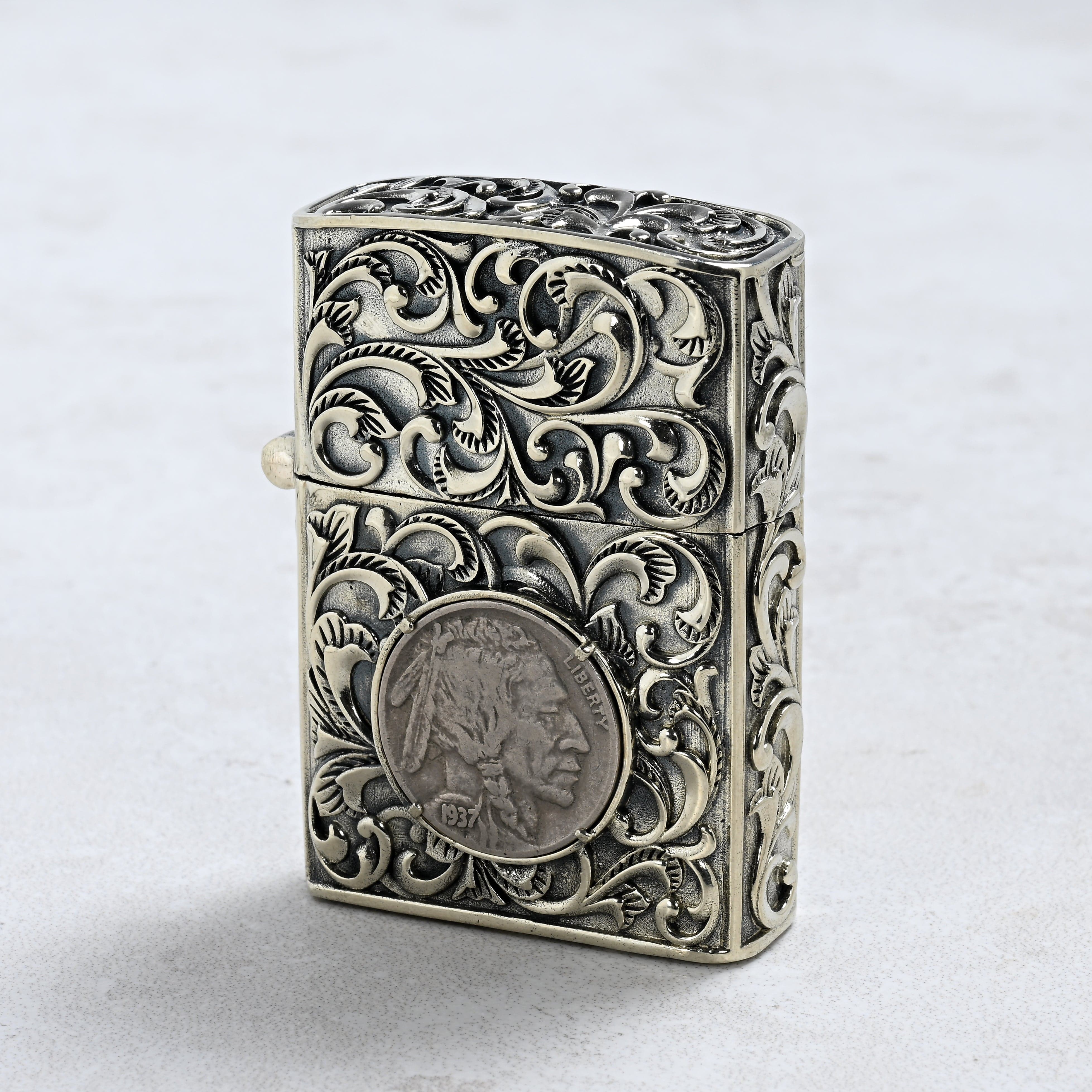 Kalifano Lighters Buffalo Nickel 925 Sterling Silver & Copper Lighter Case SHL-11