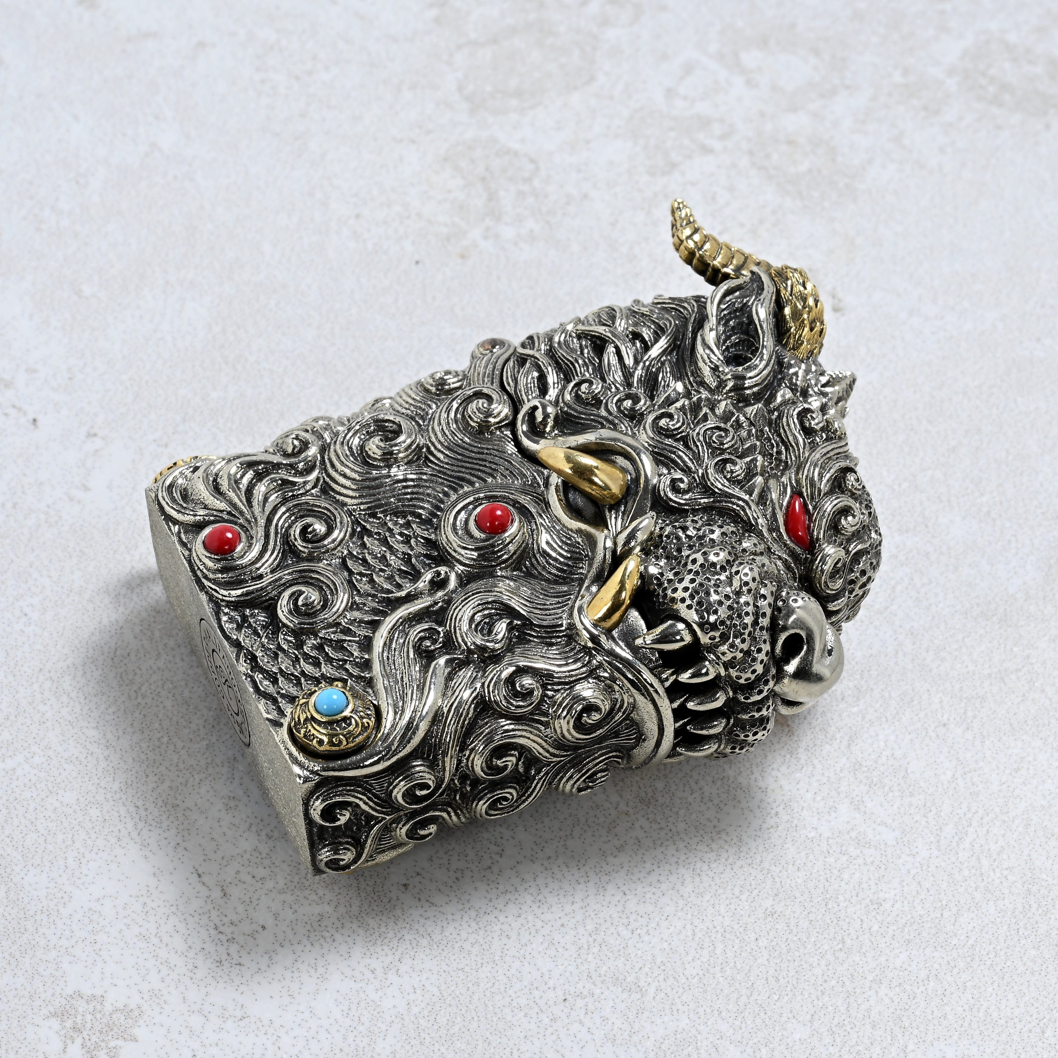Kalifano Lighters Dragon 925 Sterling Silver & Copper Lighter Case SHL-08