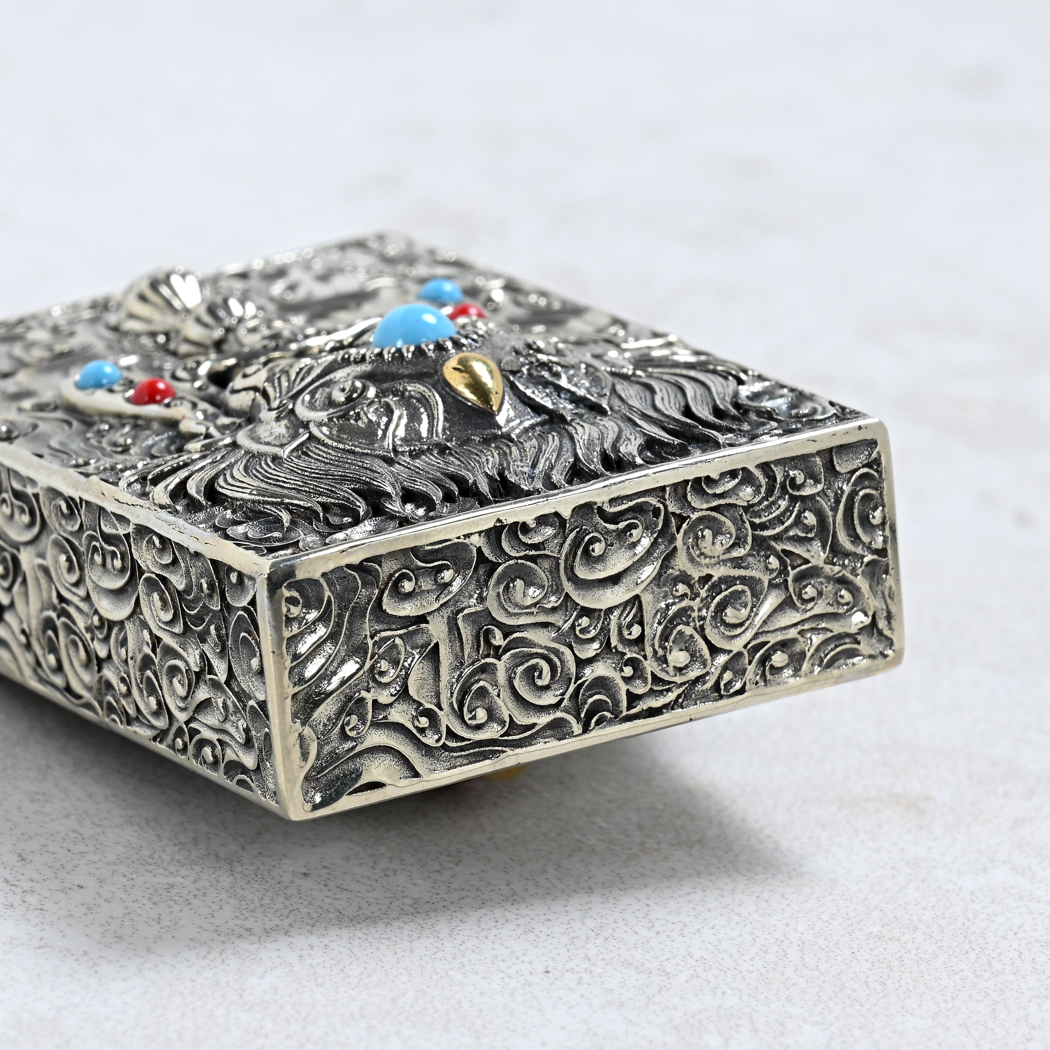 Kalifano Lighters Turquoise & Coral 925 Sterling Silver & Copper Lighter Case SHL-04