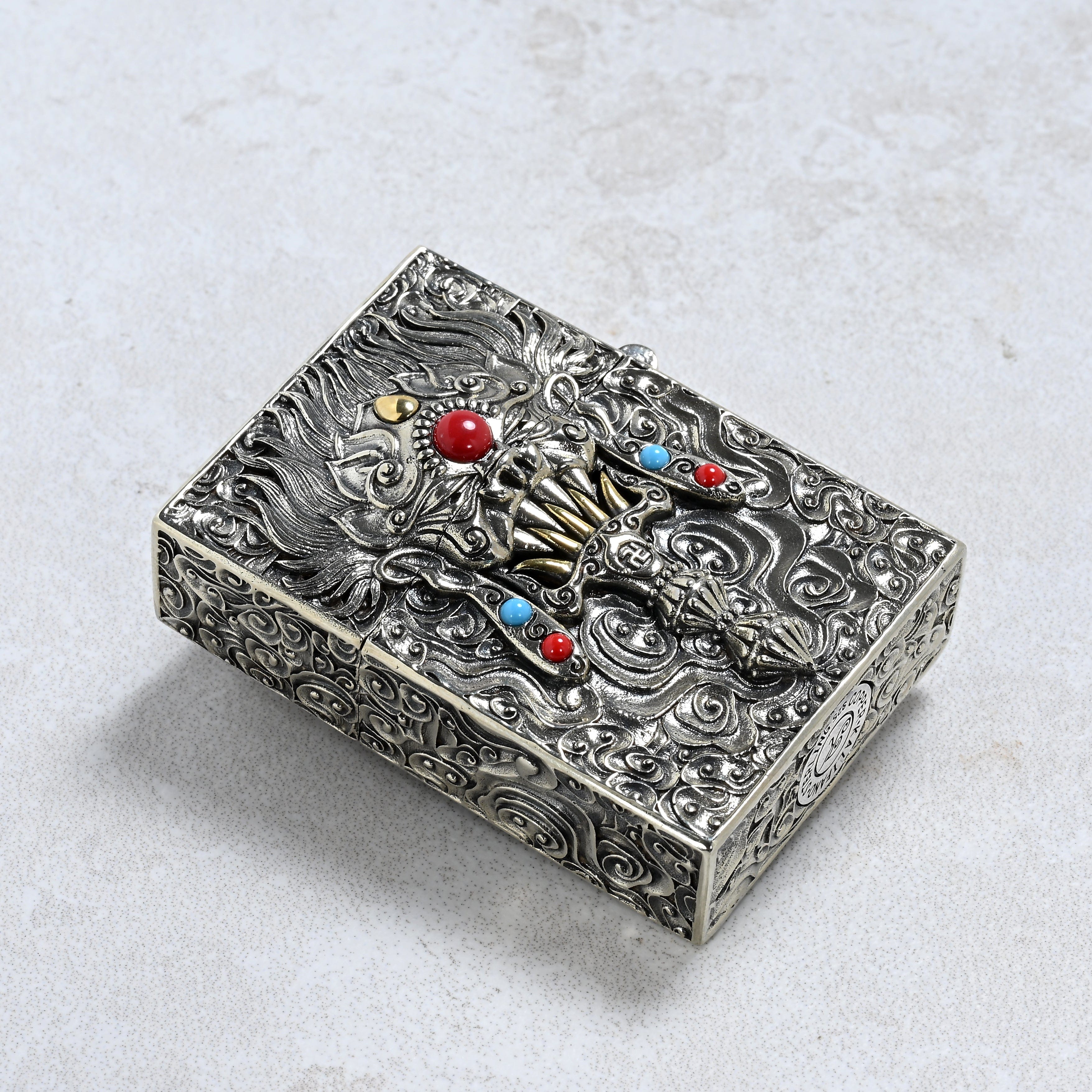 Kalifano Lighters Turquoise & Coral 925 Sterling Silver & Copper Lighter Case SHL-04