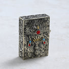 Turquoise & Coral 925 Sterling Silver & Copper Lighter Case