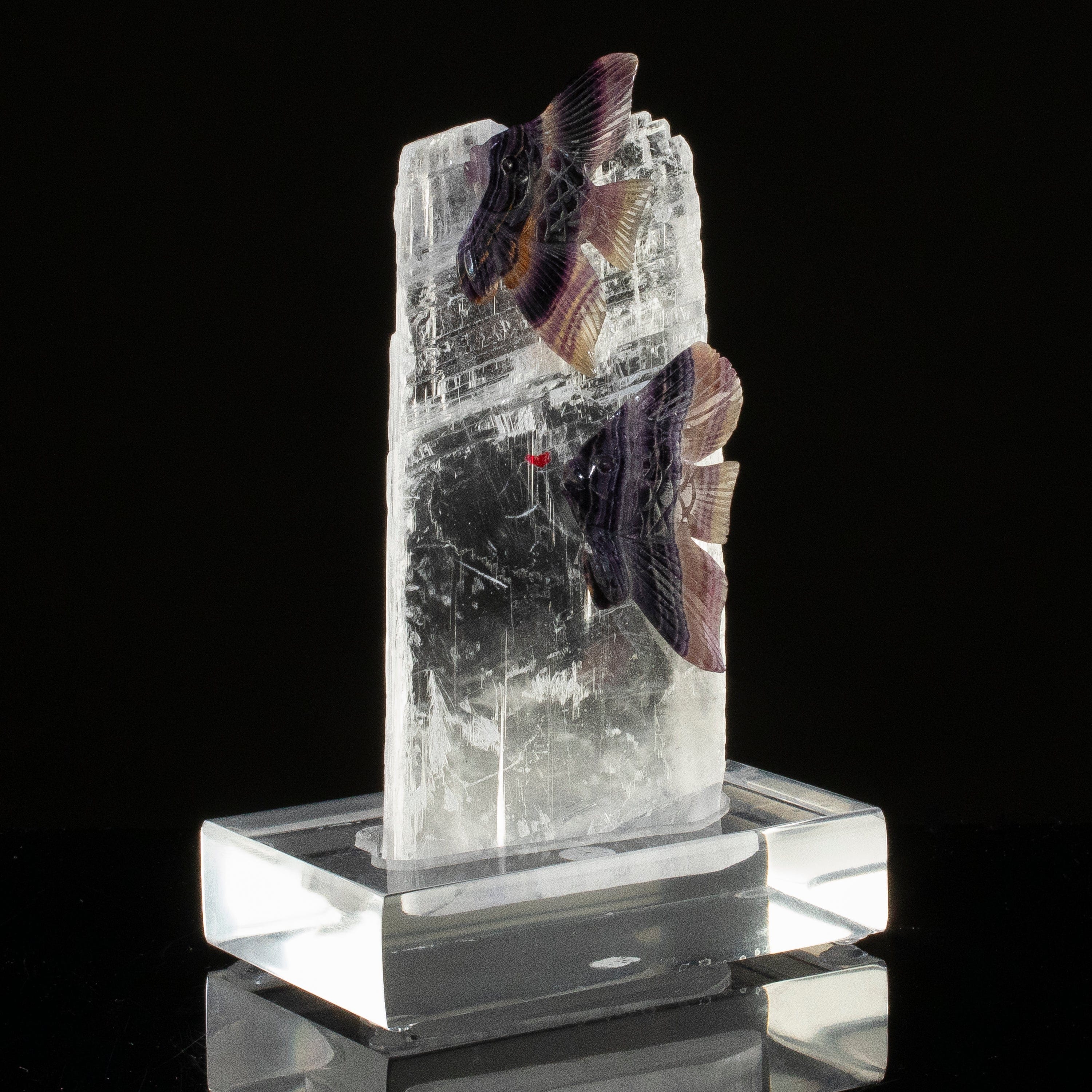 KALIFANO Love Birds Carvings Peter Muller Fluorite Fish Couple Carving on Calcite Base LB.E206.002