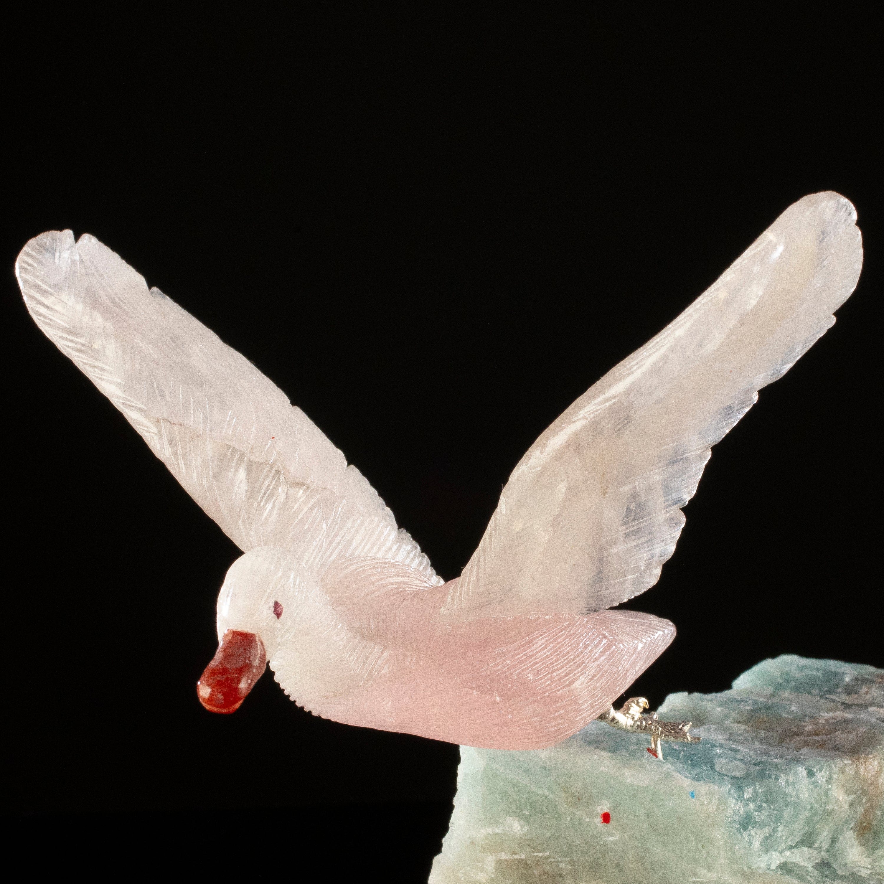 KALIFANO Love Birds Carvings Peter Muller Rose Quartz Goose Carving on Aquamarine Base LB.A138.010
