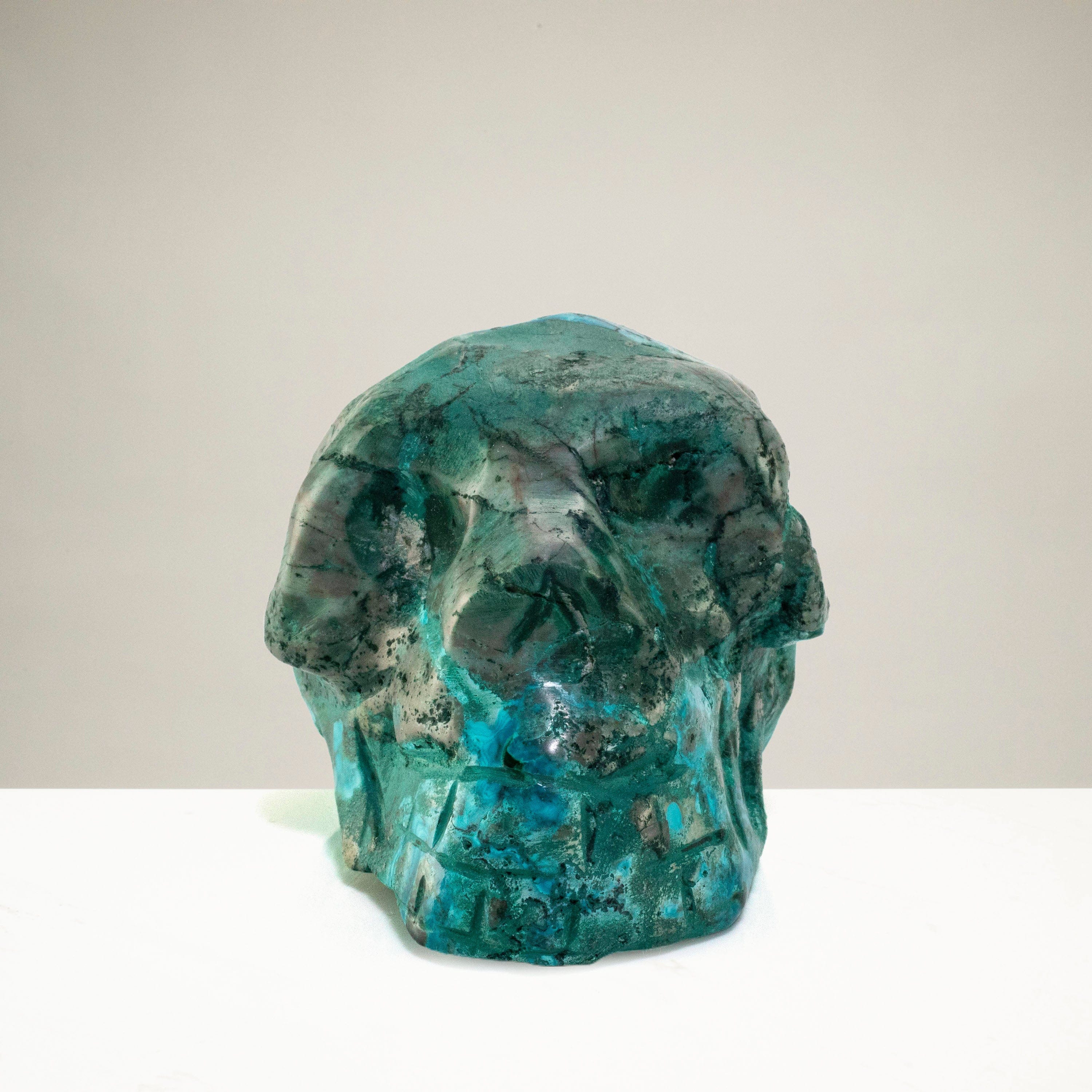 Kalifano Malachite Chrysocolla Skull Carving 3" / 180g SK800-CRY.001
