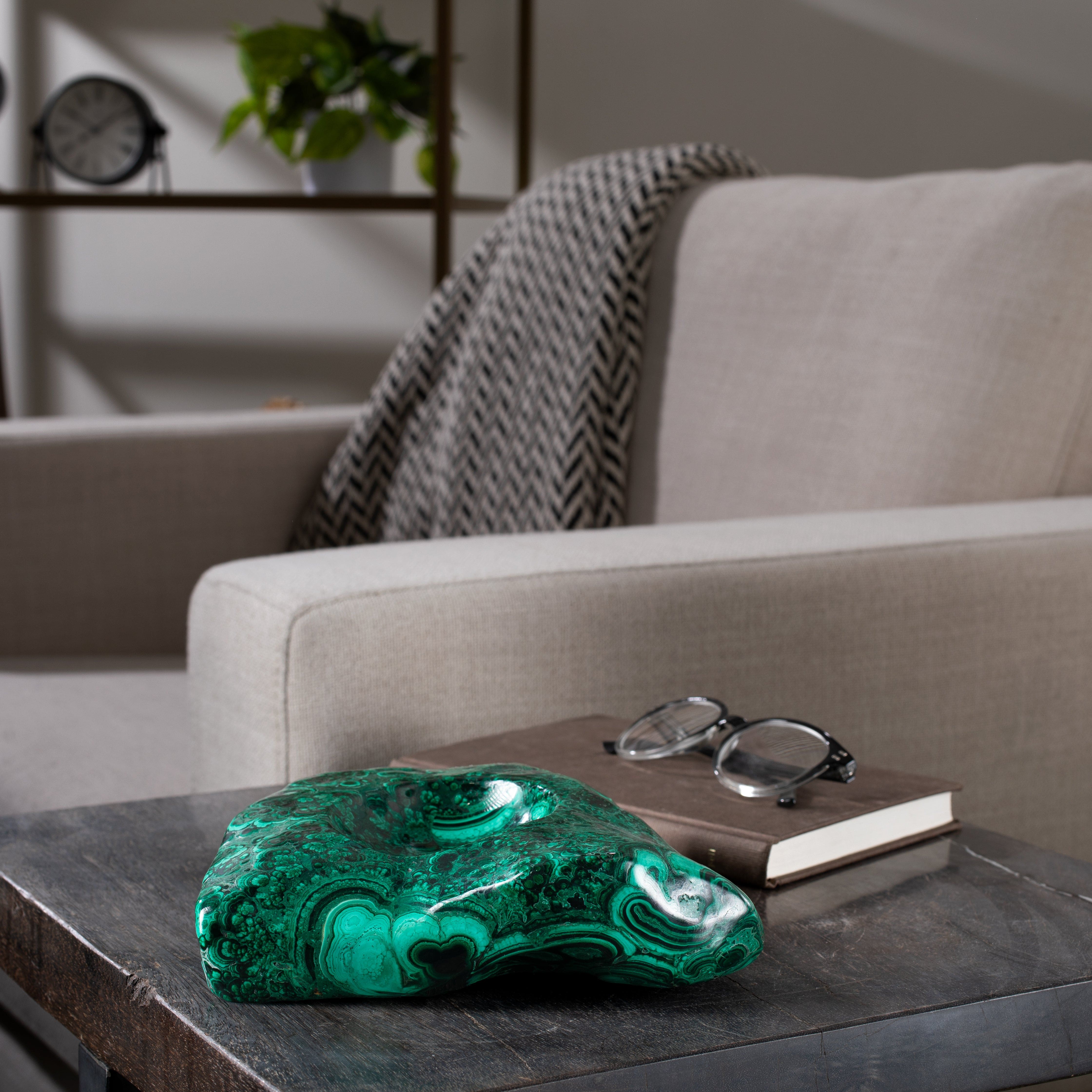 Kalifano Malachite Malachite Ashtray / Bowl Carving from Congo - 7.5" / 3,178 g MAA5800.002