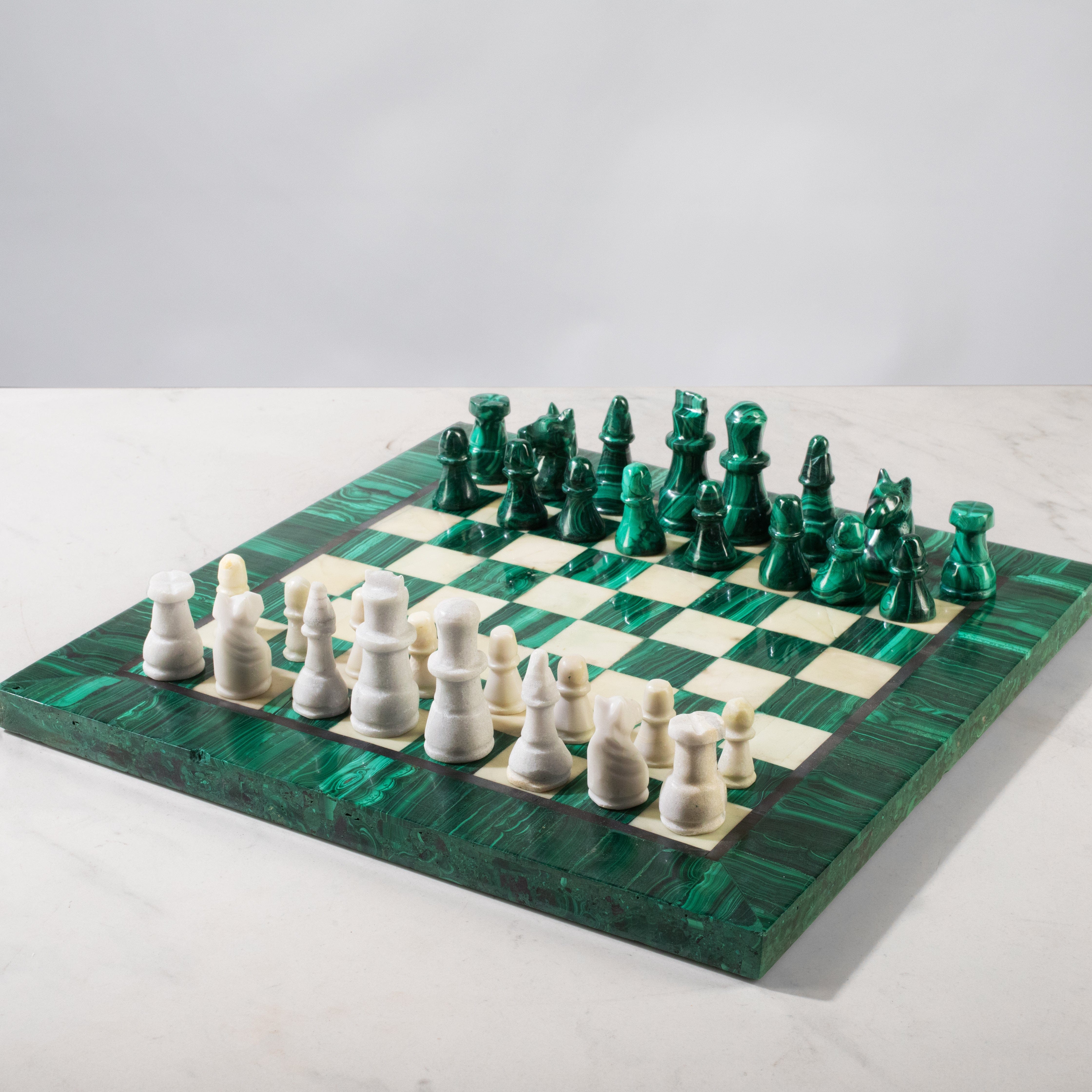 Kalifano Malachite Malachite Chess Set - 12.25" MACHESS12x12.003