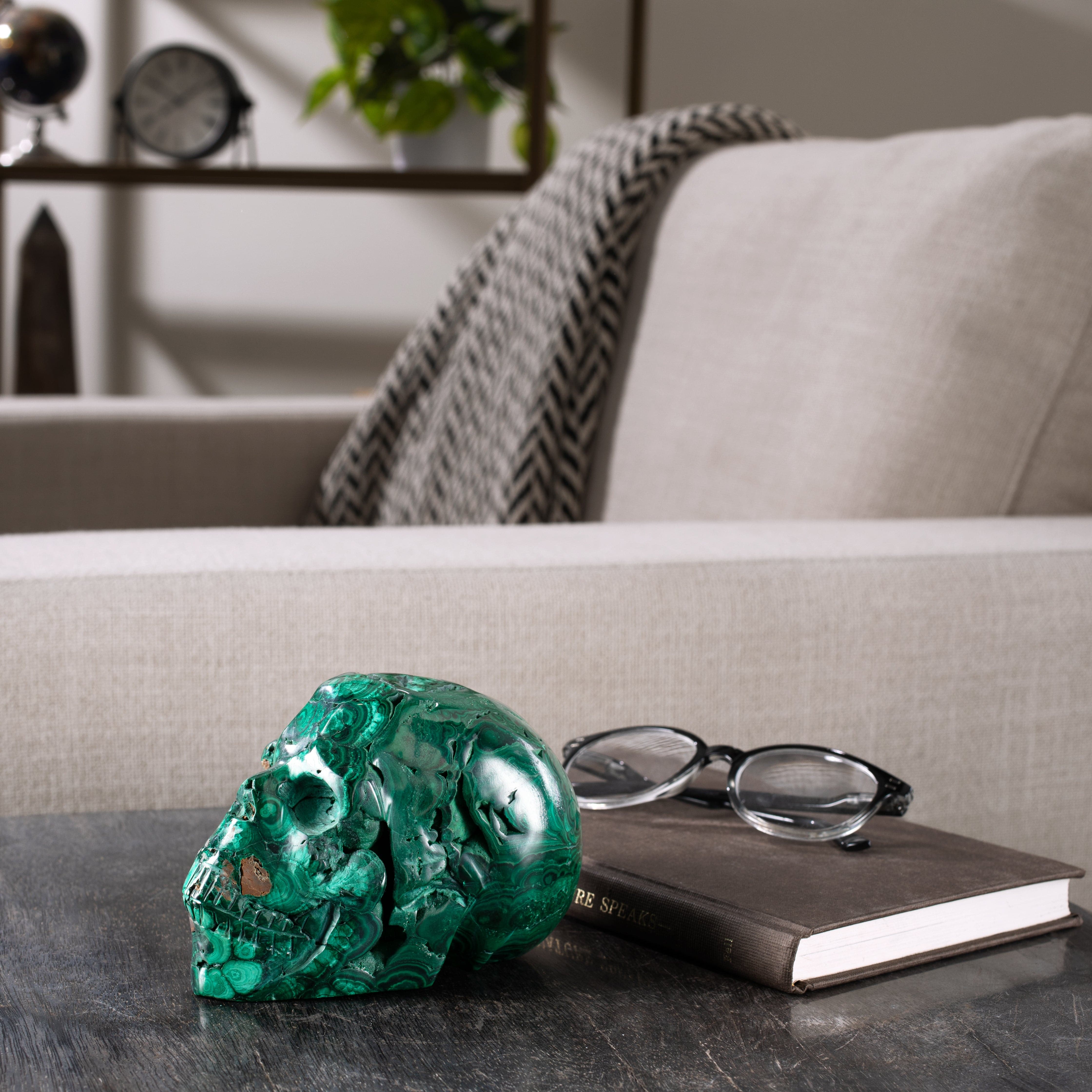 Kalifano Malachite Malachite Skull Carving from Congo - 5" / 1,748 g MA7800.003