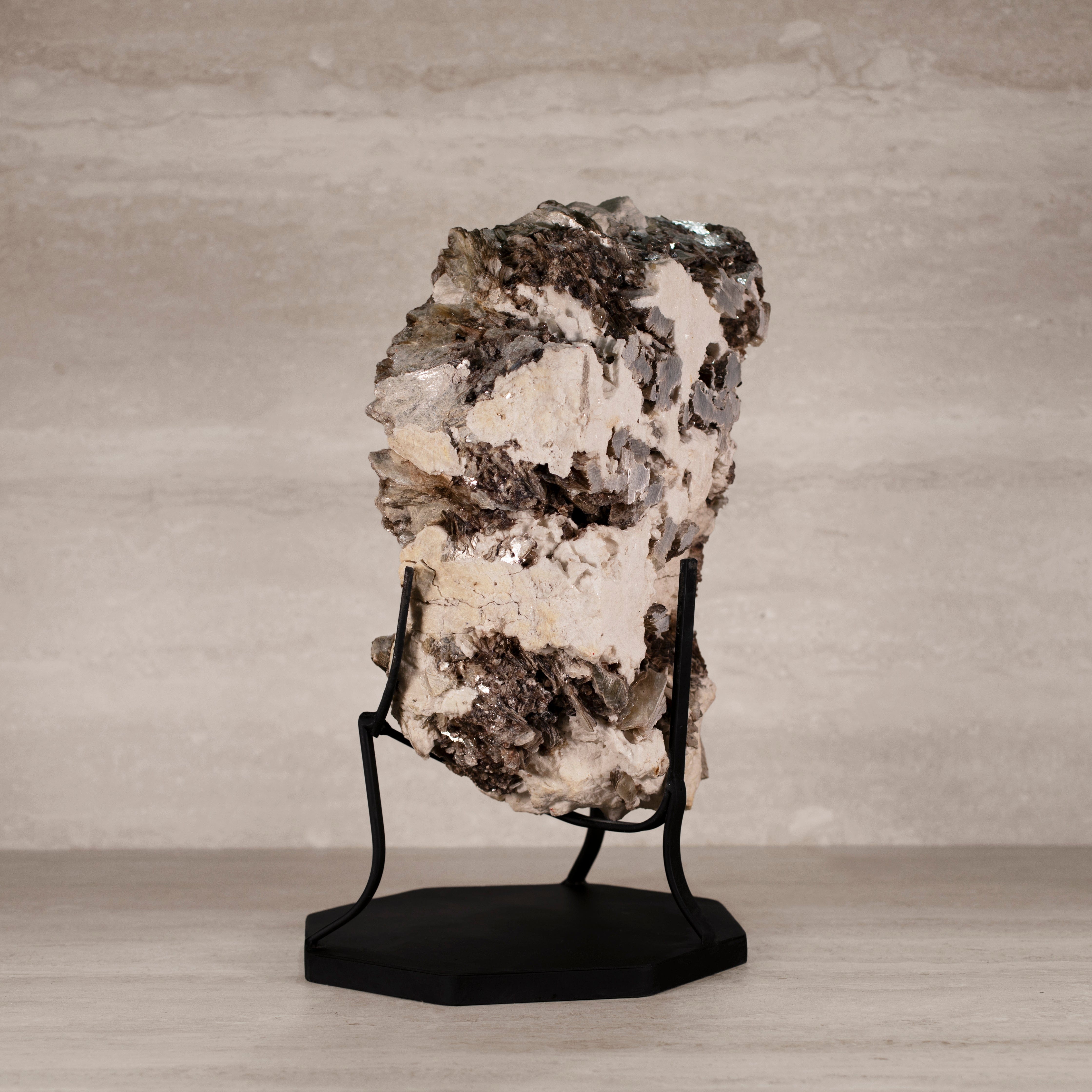 Kalifano Mica Natural Brazilian Mica & Albite on Custom Stand - 17.5" / 31 lbs MC7000.001