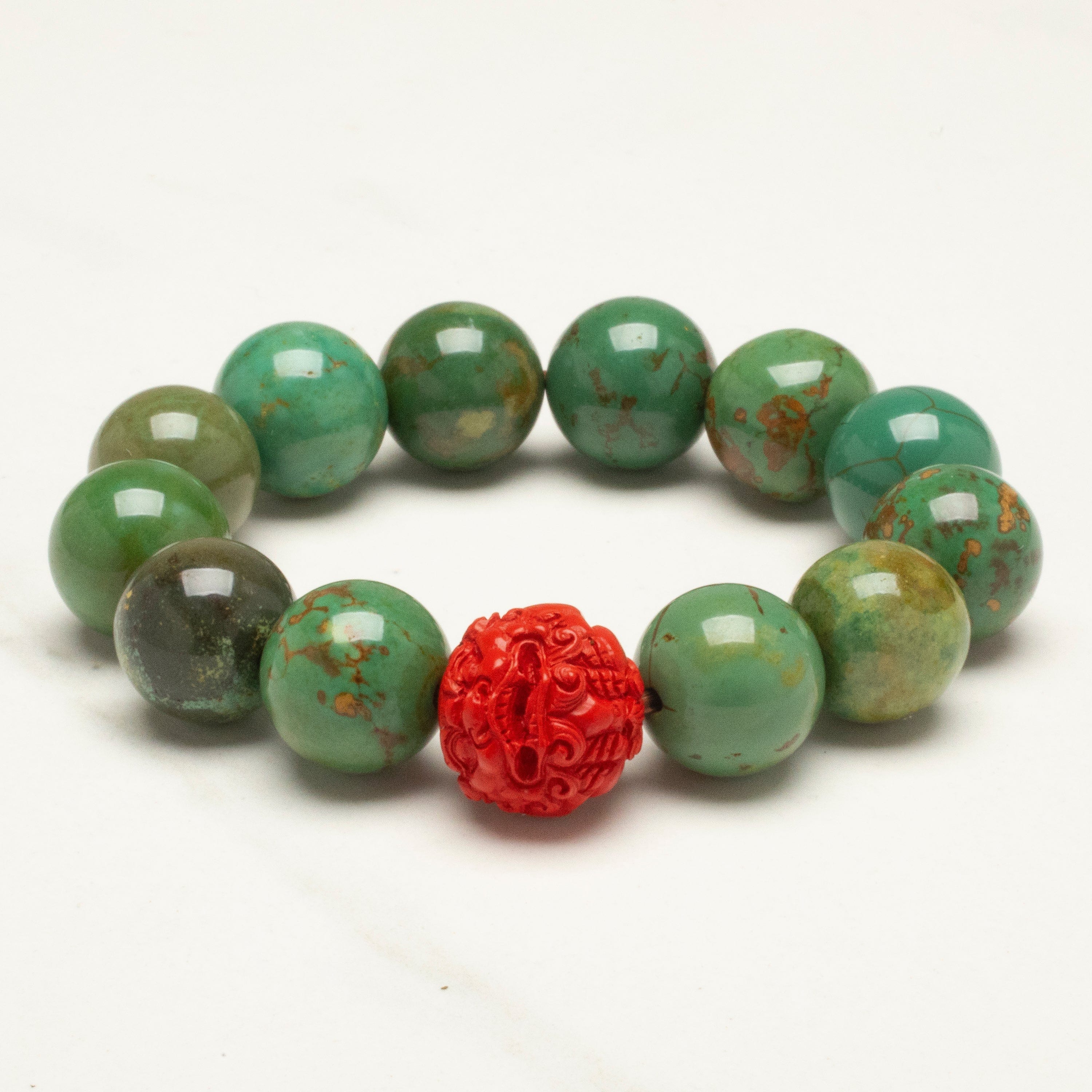 KALIFANO Mongolian Turquoise 14mm Pixiu Bead Gemstone Elastic Bracelet