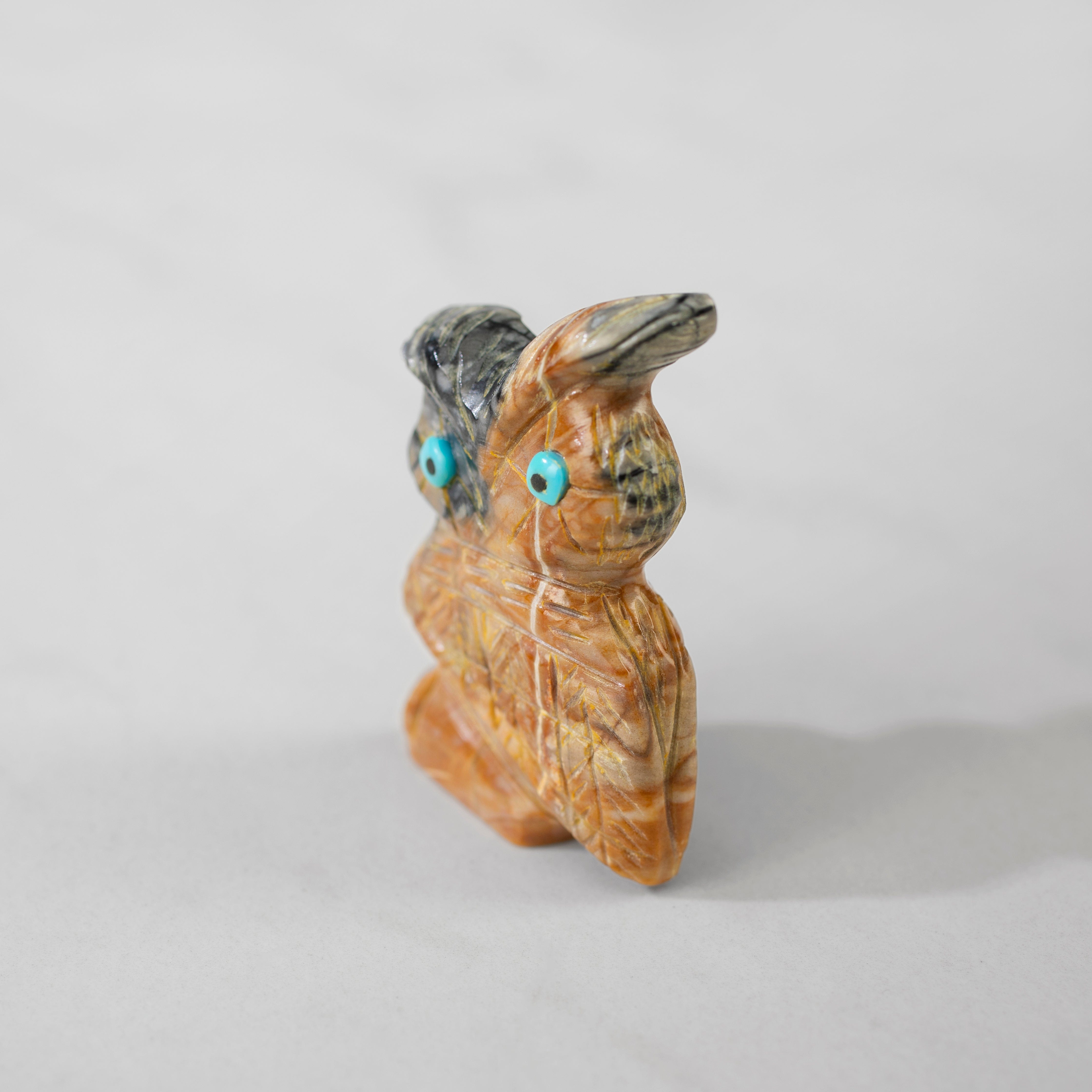 Kalifano Native American Fetish Carvings Danette Laate Picaso Marble & Turquoise Handmade Zuni Fetish Owl Carving NAC222.001