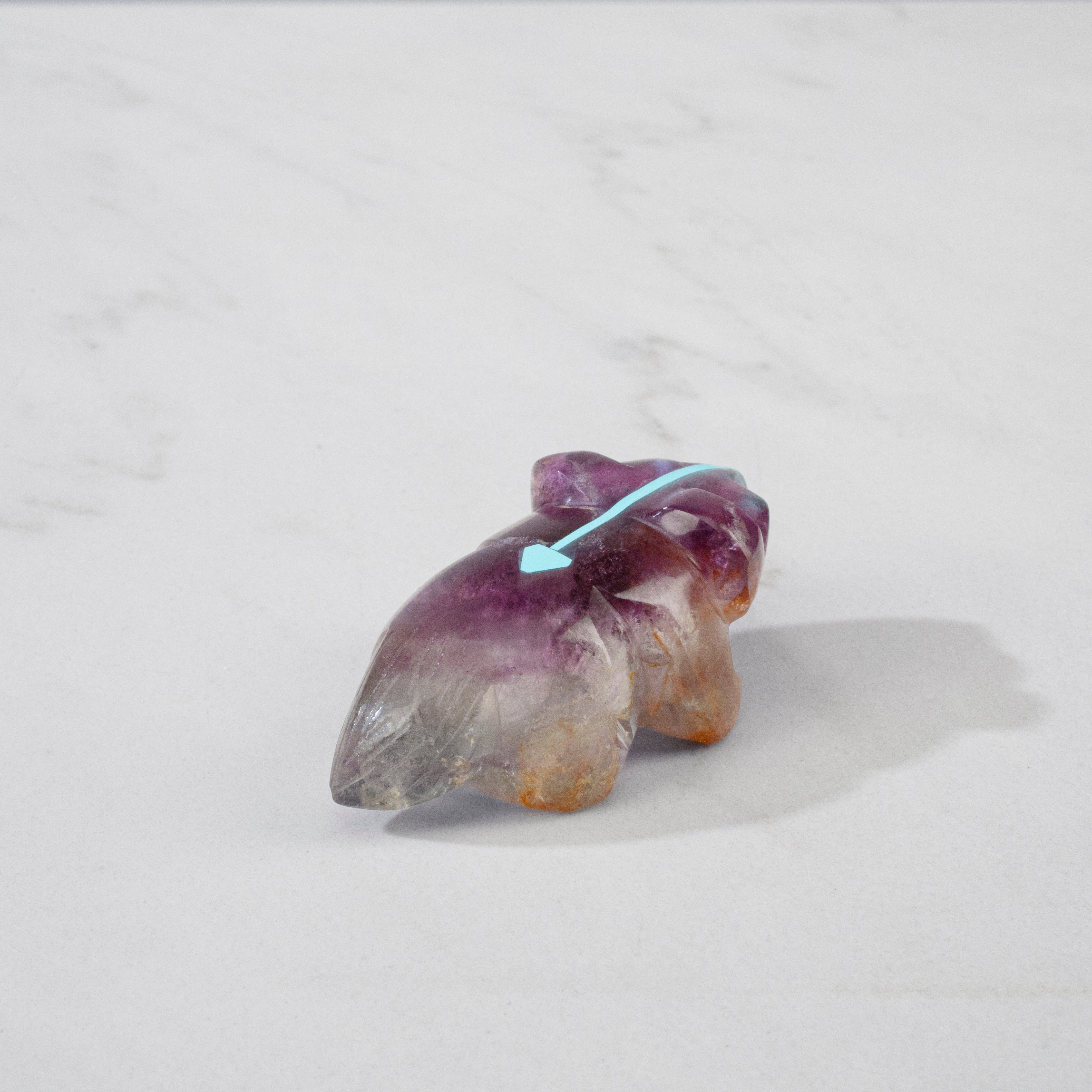 Kalifano Native American Fetish Carvings Kenric Laiwakete Flourite & Turquoise Handmade Zuni Fetish Bear Carving NAC540.006