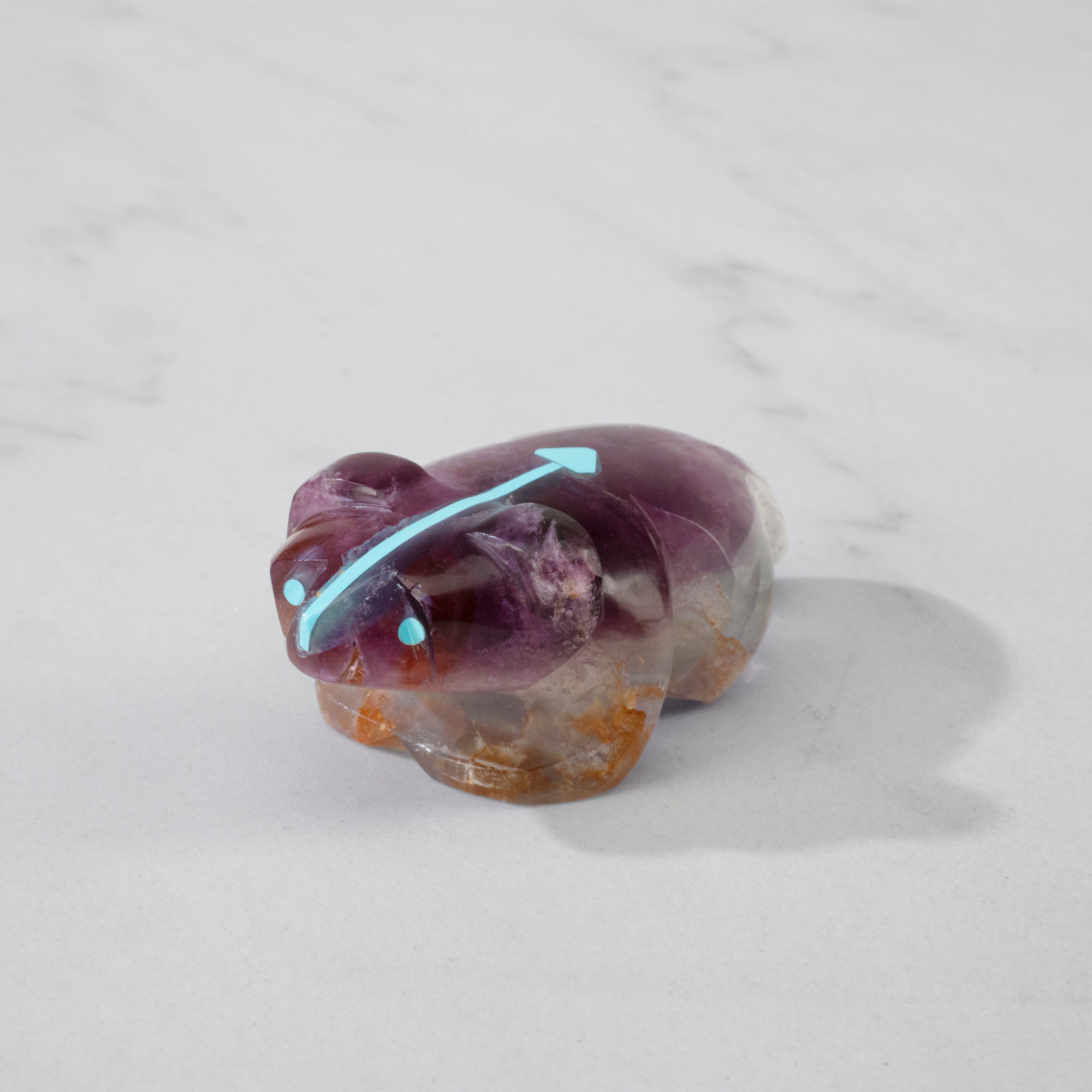 Kalifano Native American Fetish Carvings Kenric Laiwakete Flourite & Turquoise Handmade Zuni Fetish Bear Carving NAC540.006