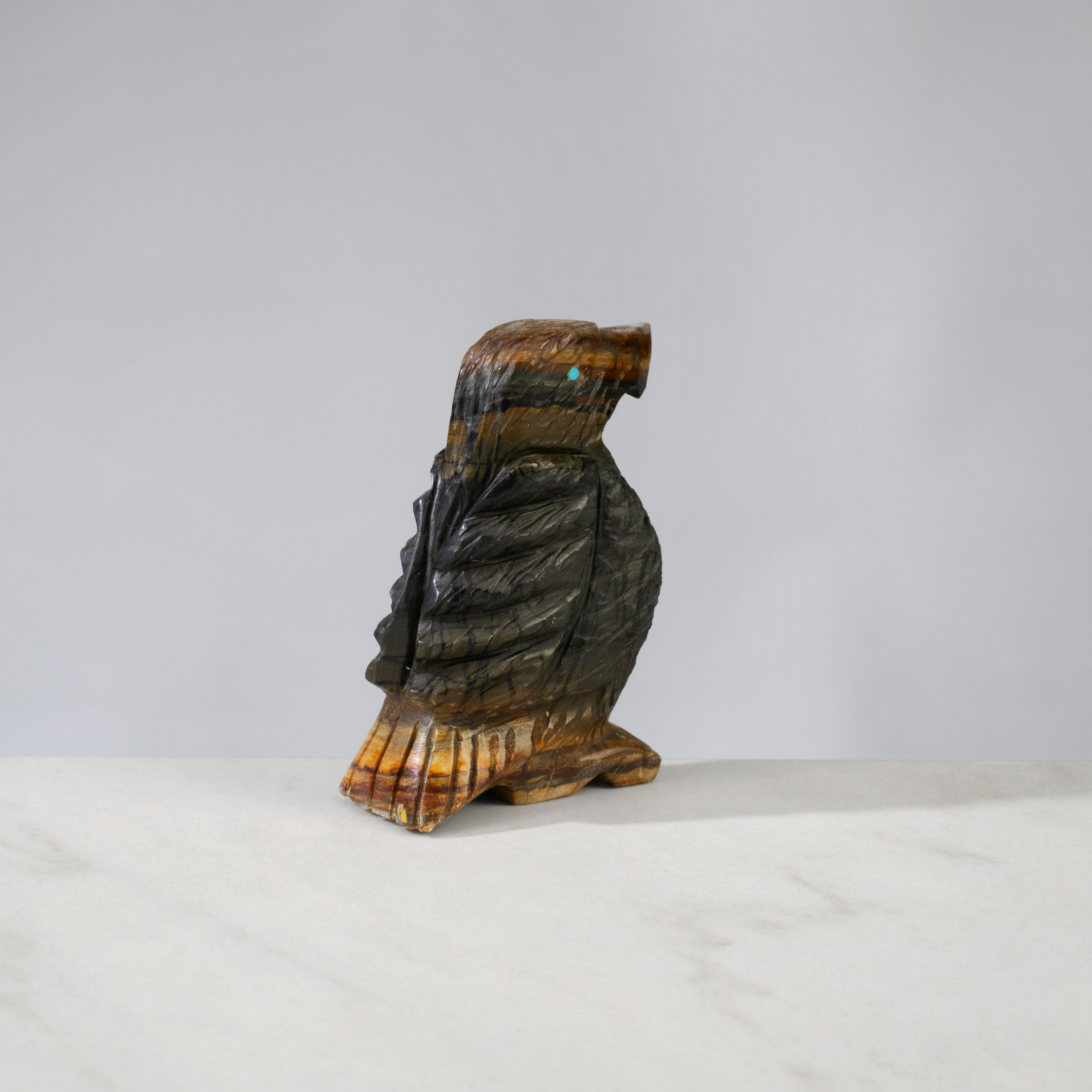 Kalifano Native American Fetish Carvings Tony Mackel Black Marble Handmade Zuni Fetish Eagle Carving NAC297.003