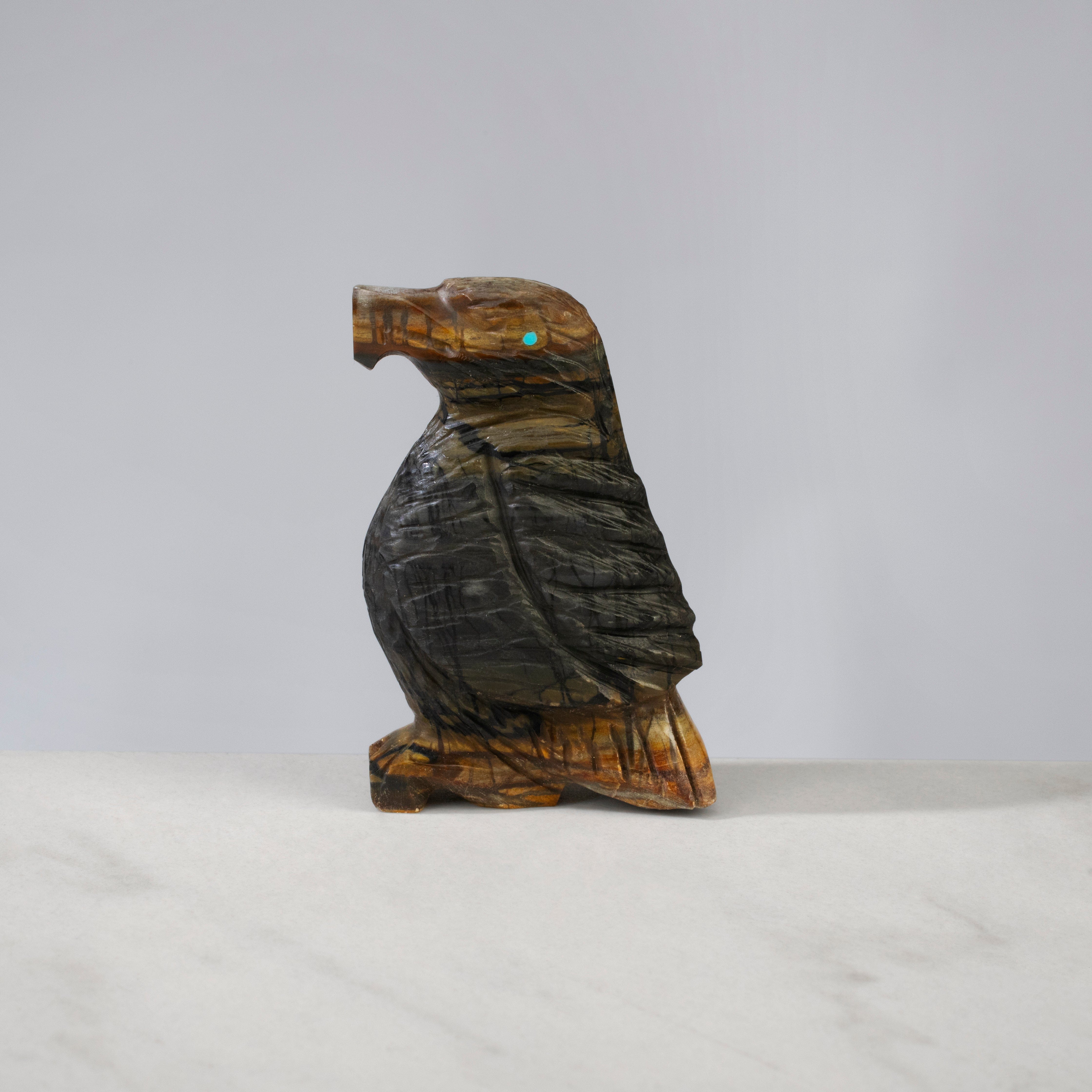 Kalifano Native American Fetish Carvings Tony Mackel Black Marble Handmade Zuni Fetish Eagle Carving NAC297.003