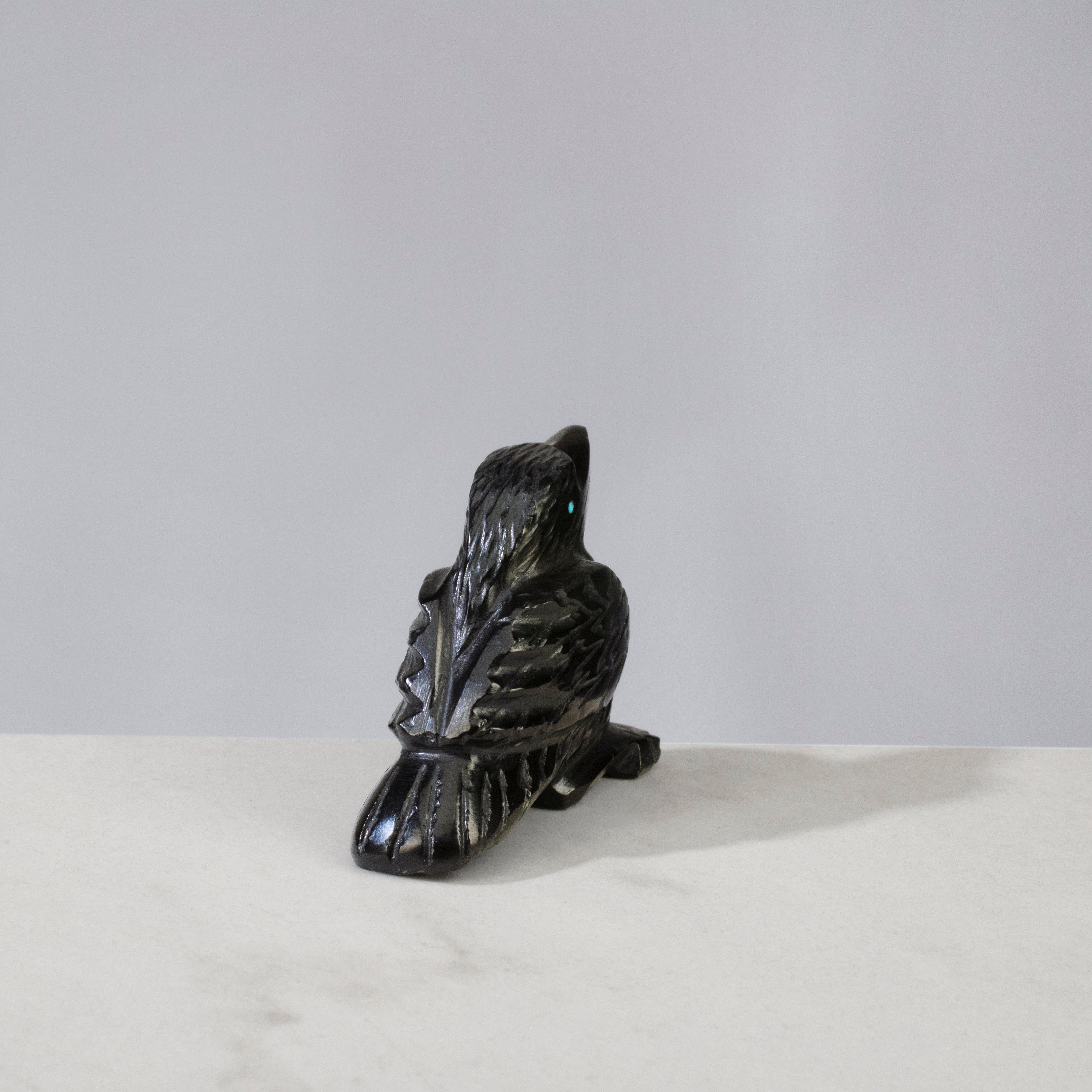 Kalifano Native American Fetish Carvings Tony Mackel Black Marble Handmade Zuni Fetish Raven Carving NAC222.003