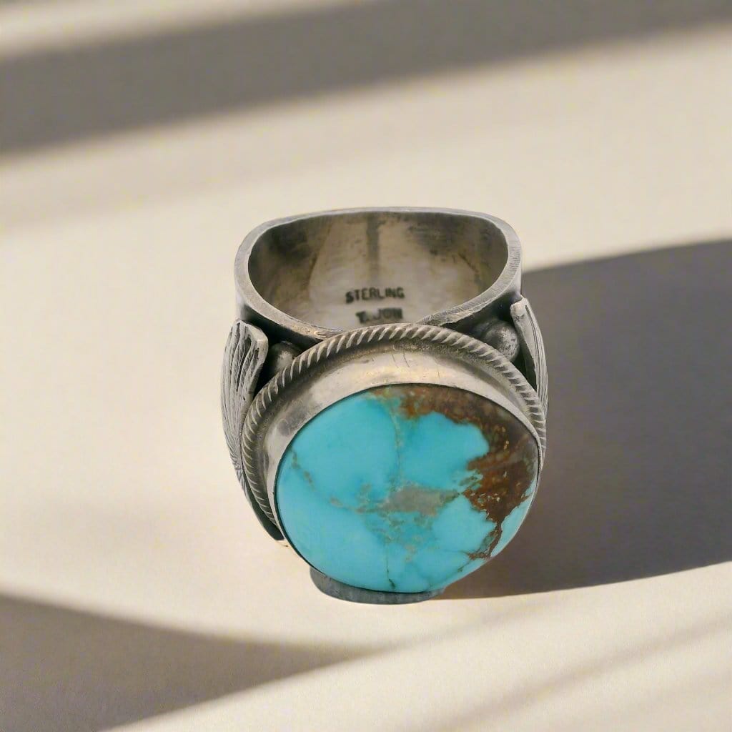 Kalifano Native American Jewelry 10 Tillie Jon Kingman Turquoise Navajo USA Native American Made 925 Sterling Silver Ring NAR1800.032.10