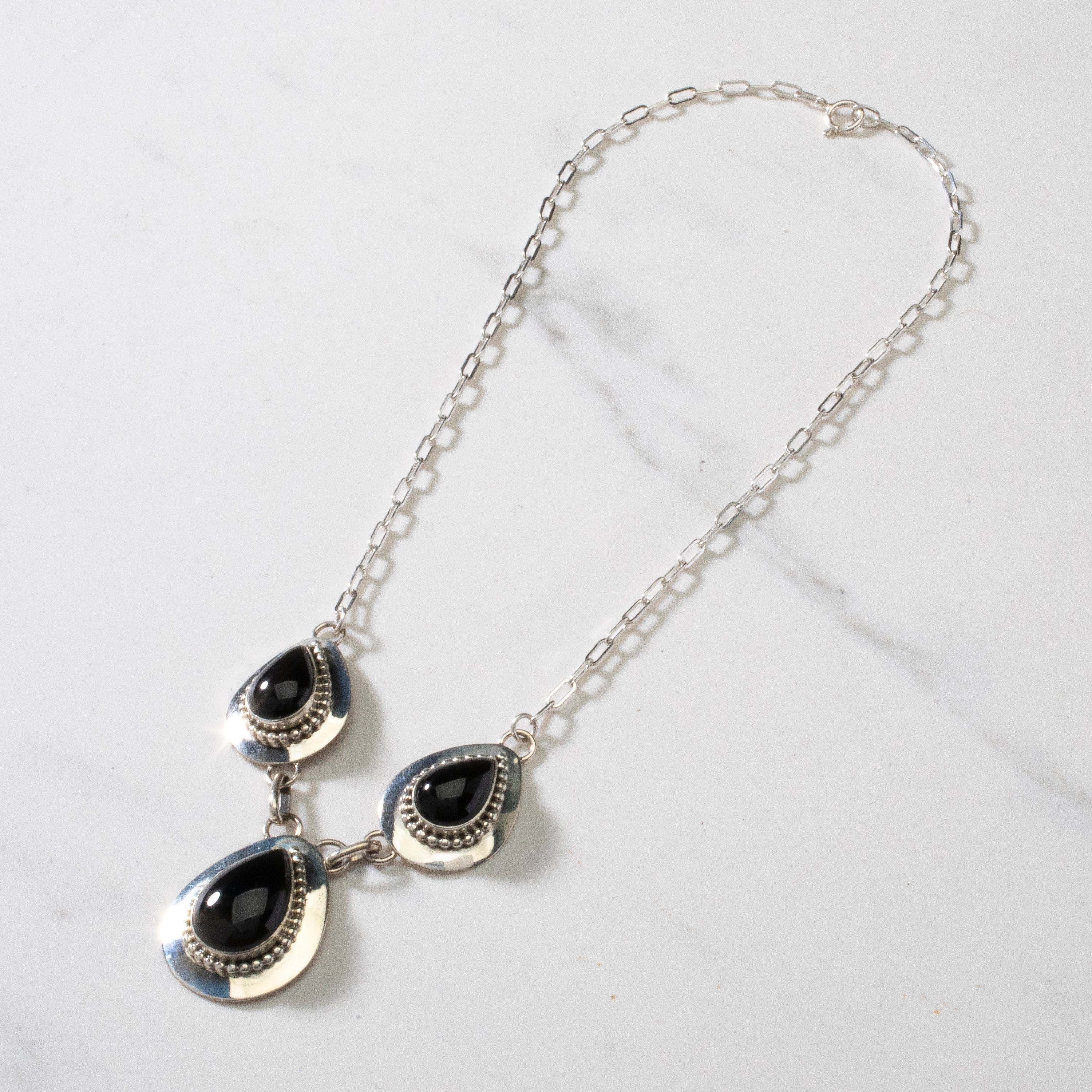 Kalifano Native American Jewelry 16" Ella Peter Black Onyx USA Native American Made 925 Sterling Silver Choker Necklace NAN600.023