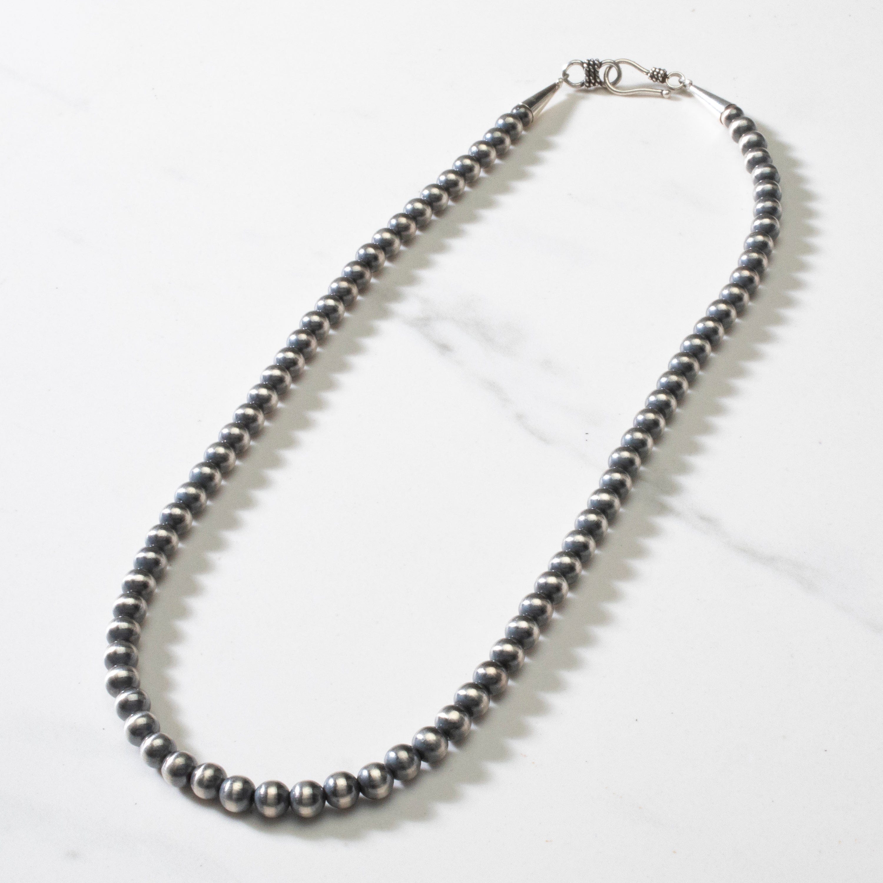 Kalifano Native American Jewelry 19" Single Strand 6mm Navajo Pearl USA Native American Made 925 Sterling Silver Necklace NAN750.001