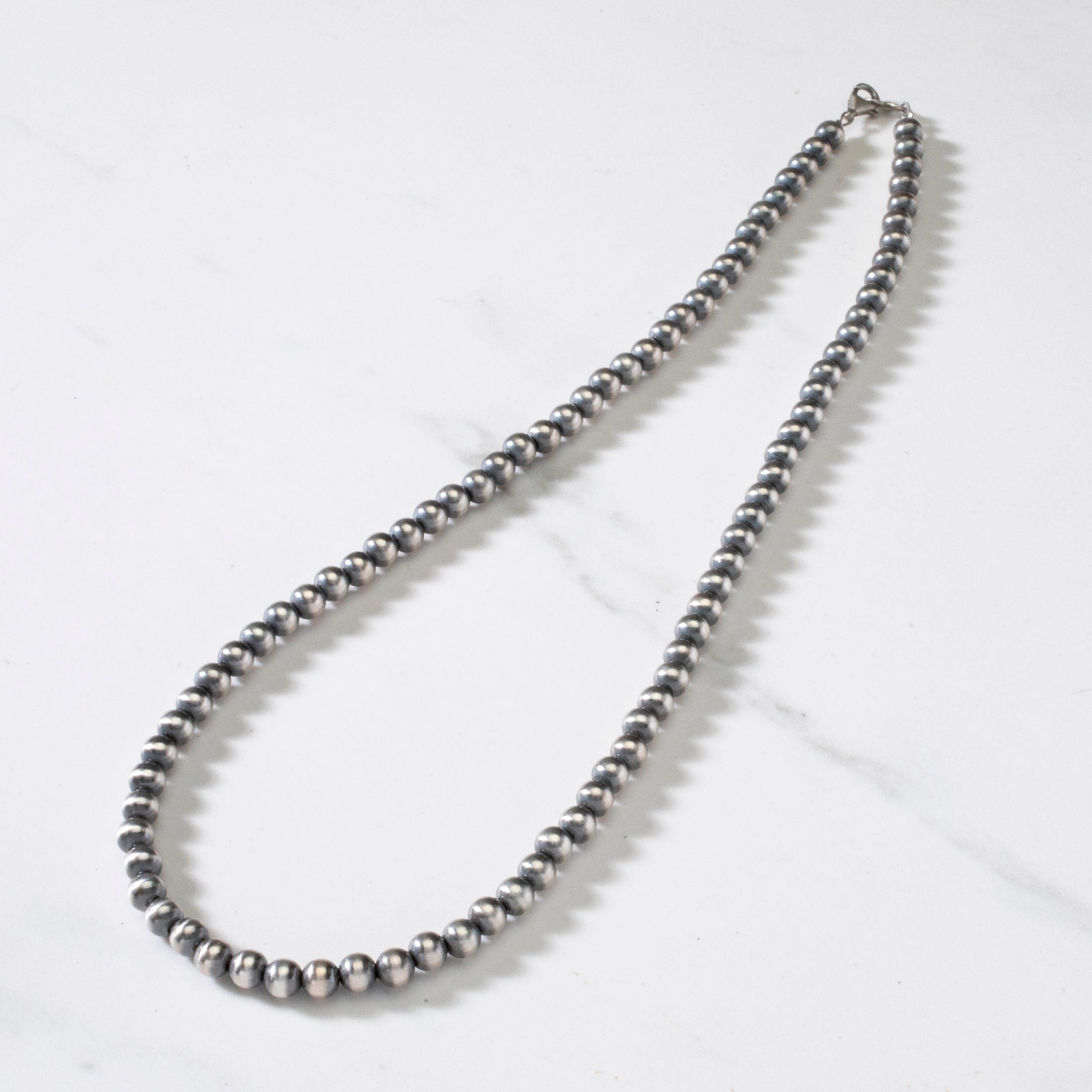 Kalifano Native American Jewelry 20" Single Strand 6mm Navajo Pearl USA Native American Made 925 Sterling Silver Necklace NAN800. 014
