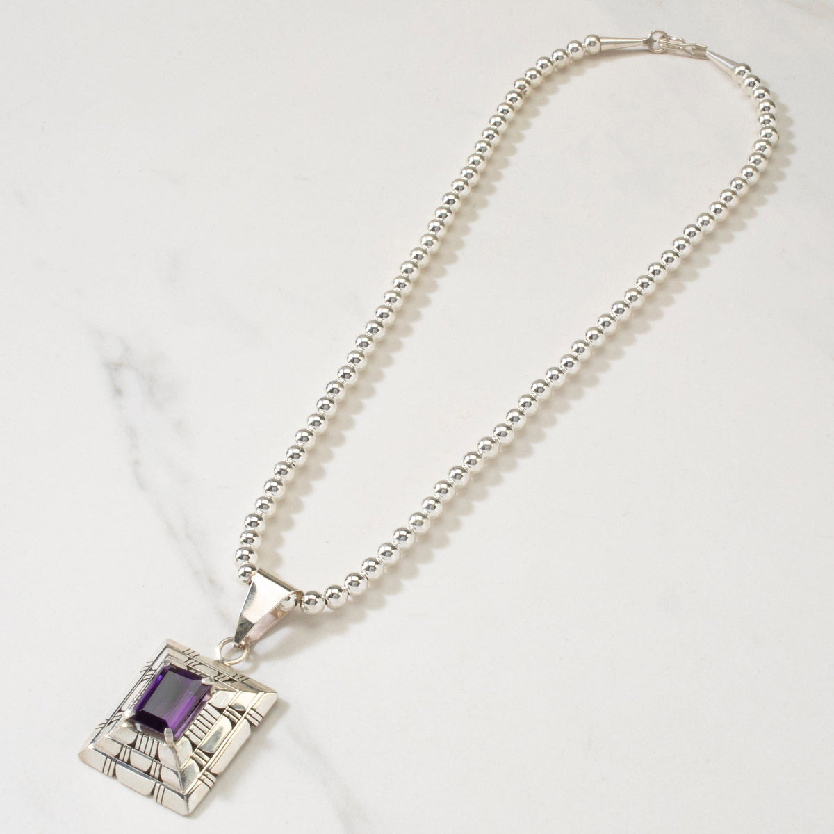 Kalifano Native American Jewelry 20" Wilford Begay Navajo Amethyst USA Native American Made 925 Sterling Silver Necklace NAN1800.016