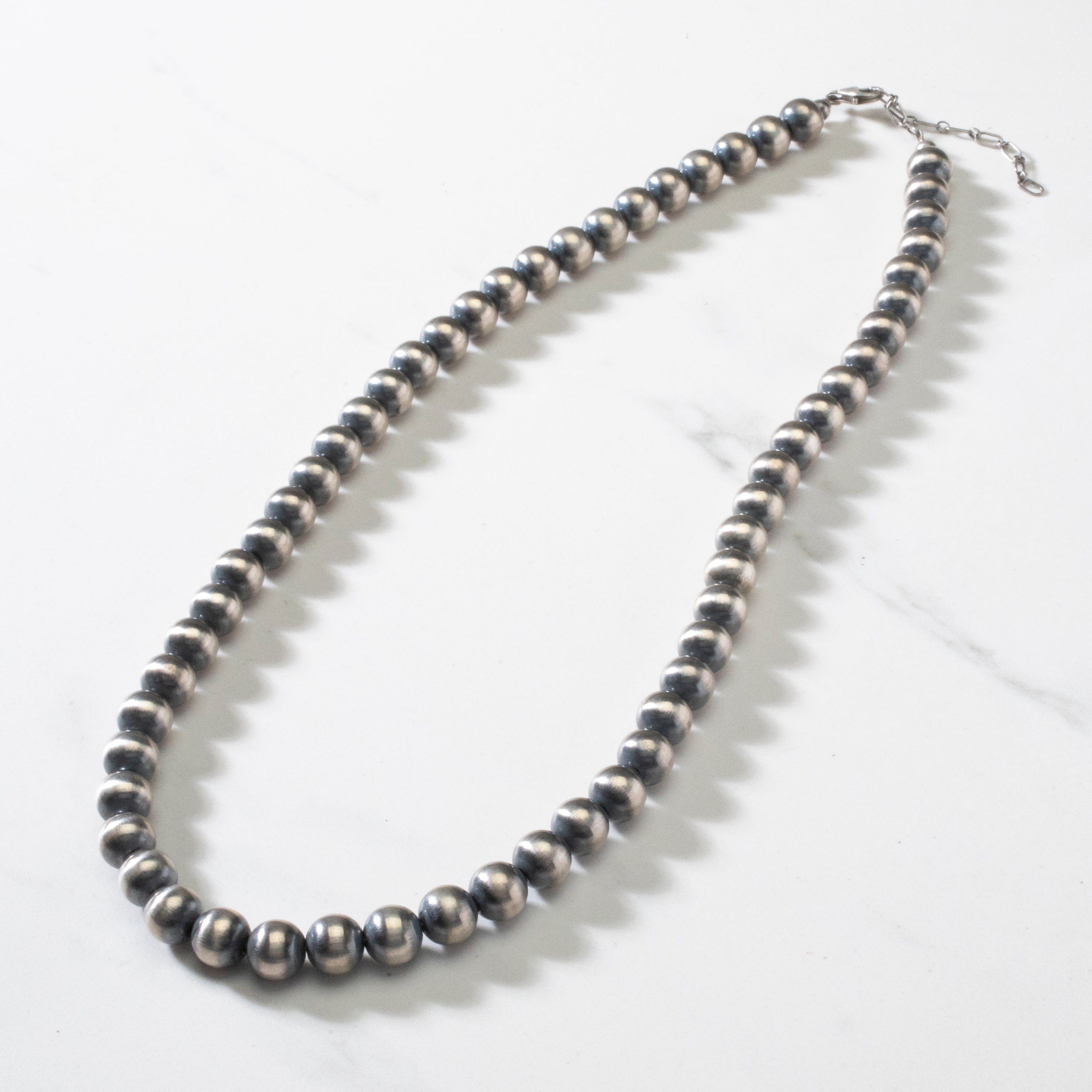Kalifano Native American Jewelry 22" Single Strand 10mm Navajo Pearl USA Native American Made 925 Sterling Silver Necklace NAN1800.020