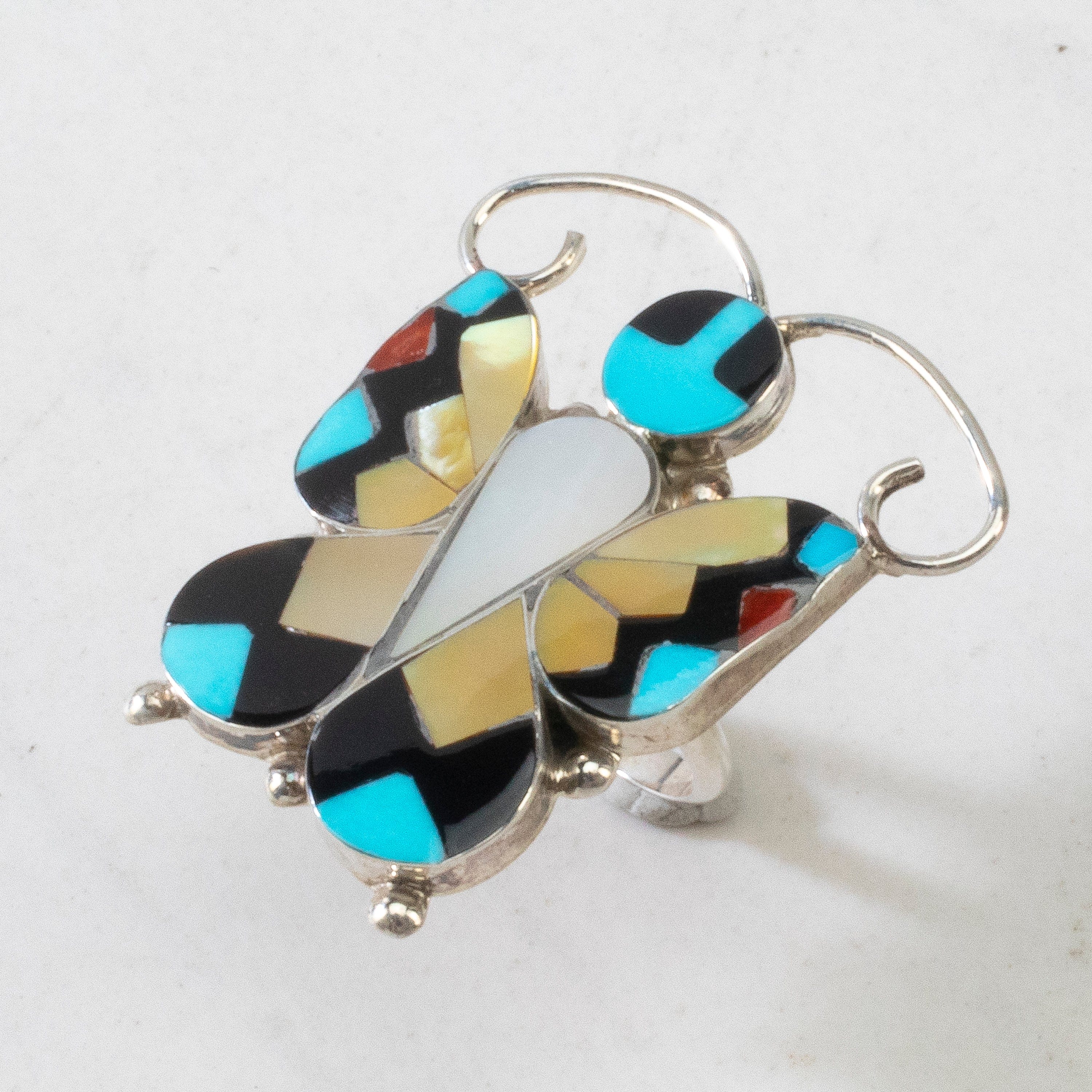 Kalifano Native American Jewelry 6.5 Angus Ahiyite Multi Gem Butterfly USA Zuni Made 925 Sterling Silver Ring NAR450.011.65