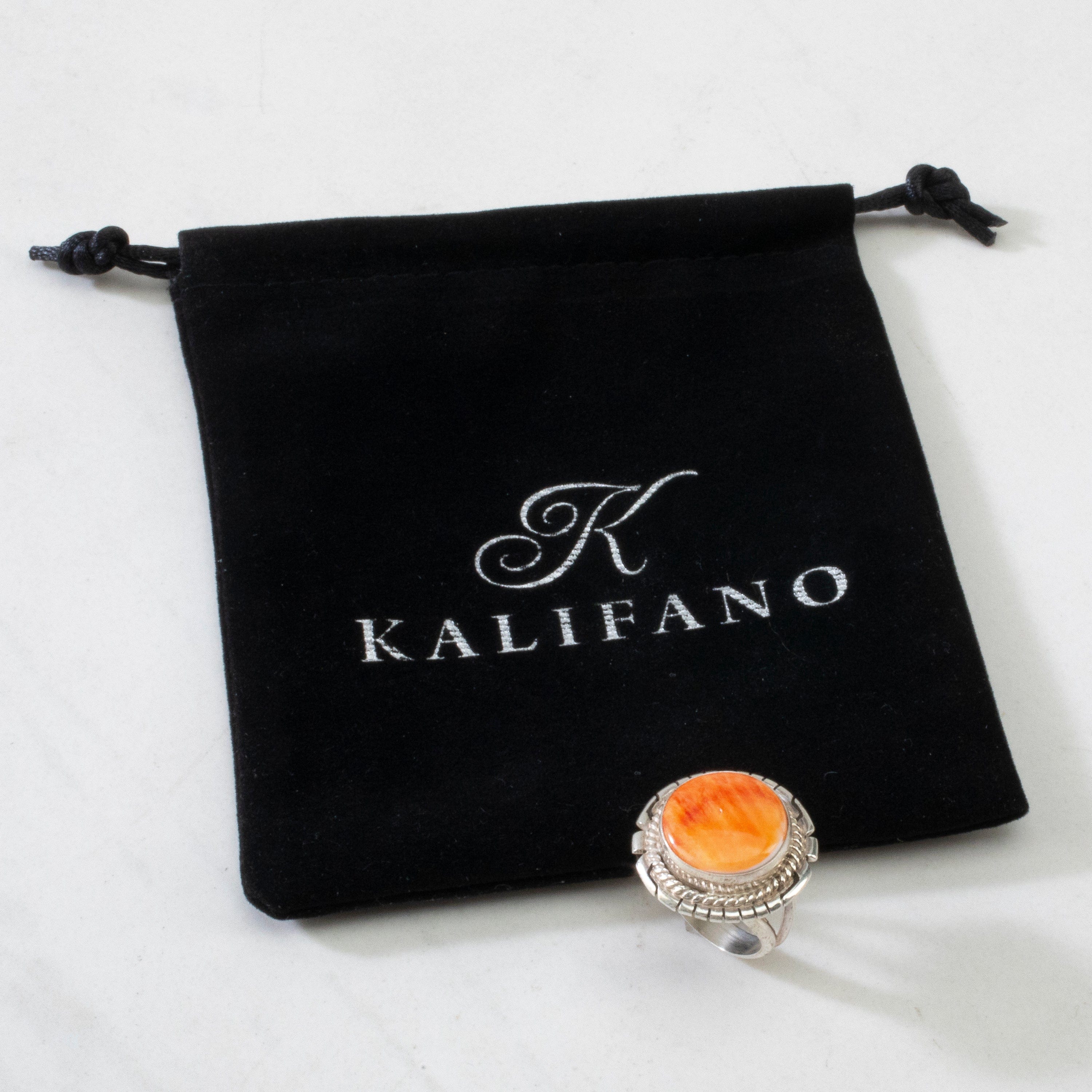 Kalifano Native American Jewelry 6.5 Jerold Francisco Spiny Oyster Navajo USA Native American Made 925 Sterling Silver Ring NAR300.096.65