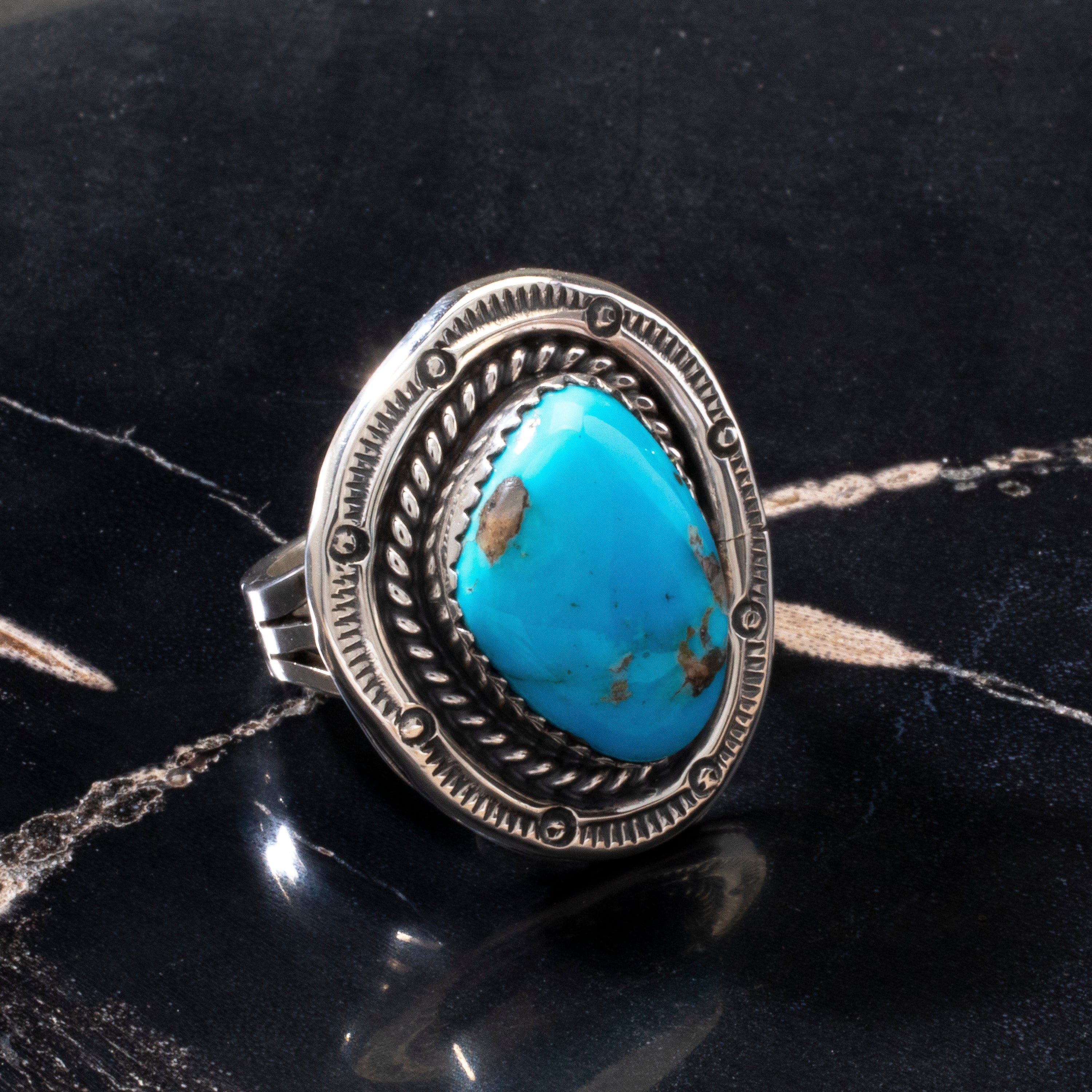 Kalifano Native American Jewelry 6 Joe Piaso Jr. Sleeping Beauty Turquoise Navajo USA Native American Made 925 Sterling Silver Ring NAR700.035.6