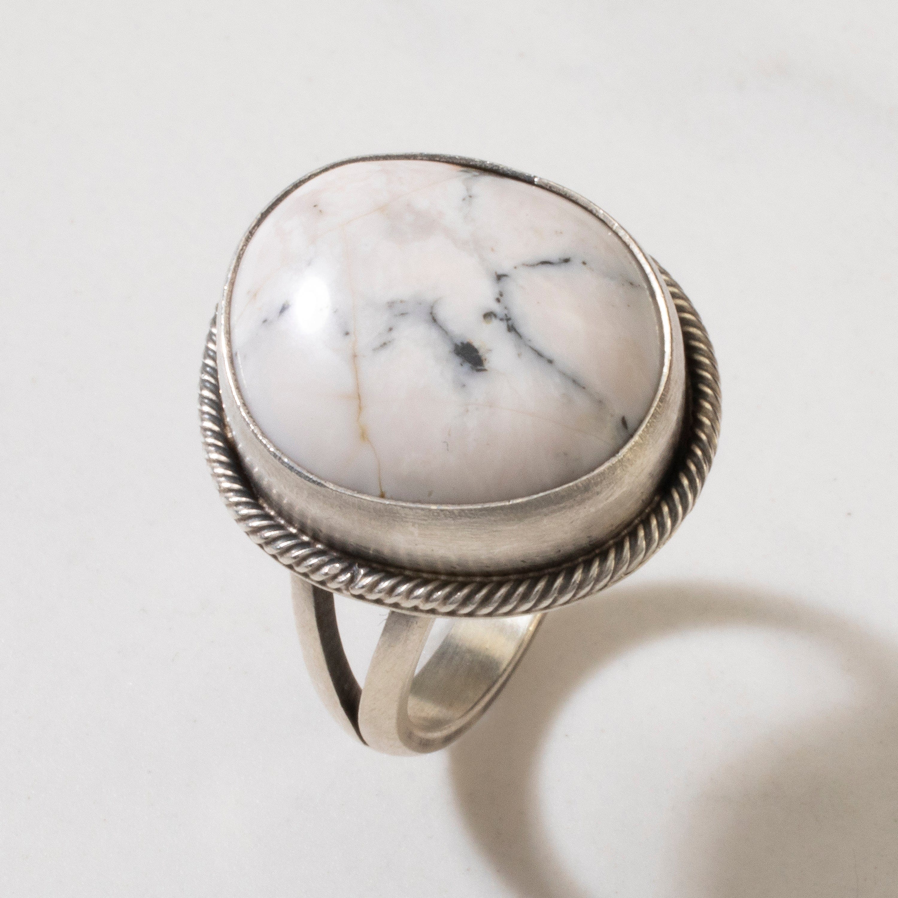 Kalifano Native American Jewelry 6 Scott Skeets White Buffalo Turquoise Round Navajo USA Native American Made 925 Sterling Silver Ring NAR500.077.6