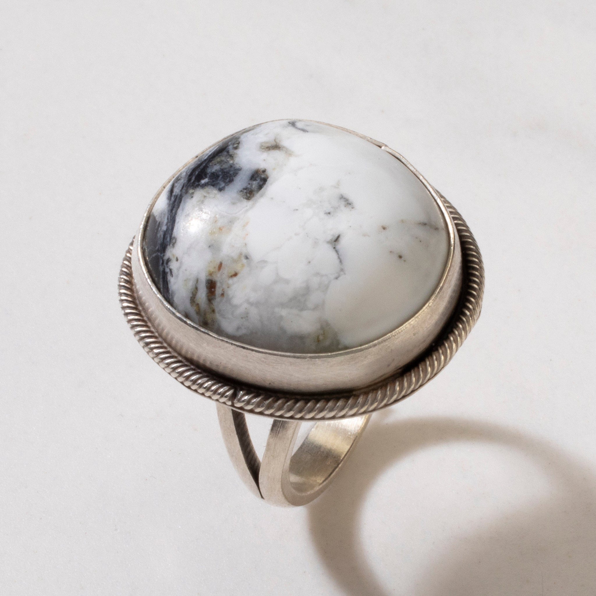 KALIFANO | White Buffalo Turquoise Navajo Native Made 925 Silver Ring