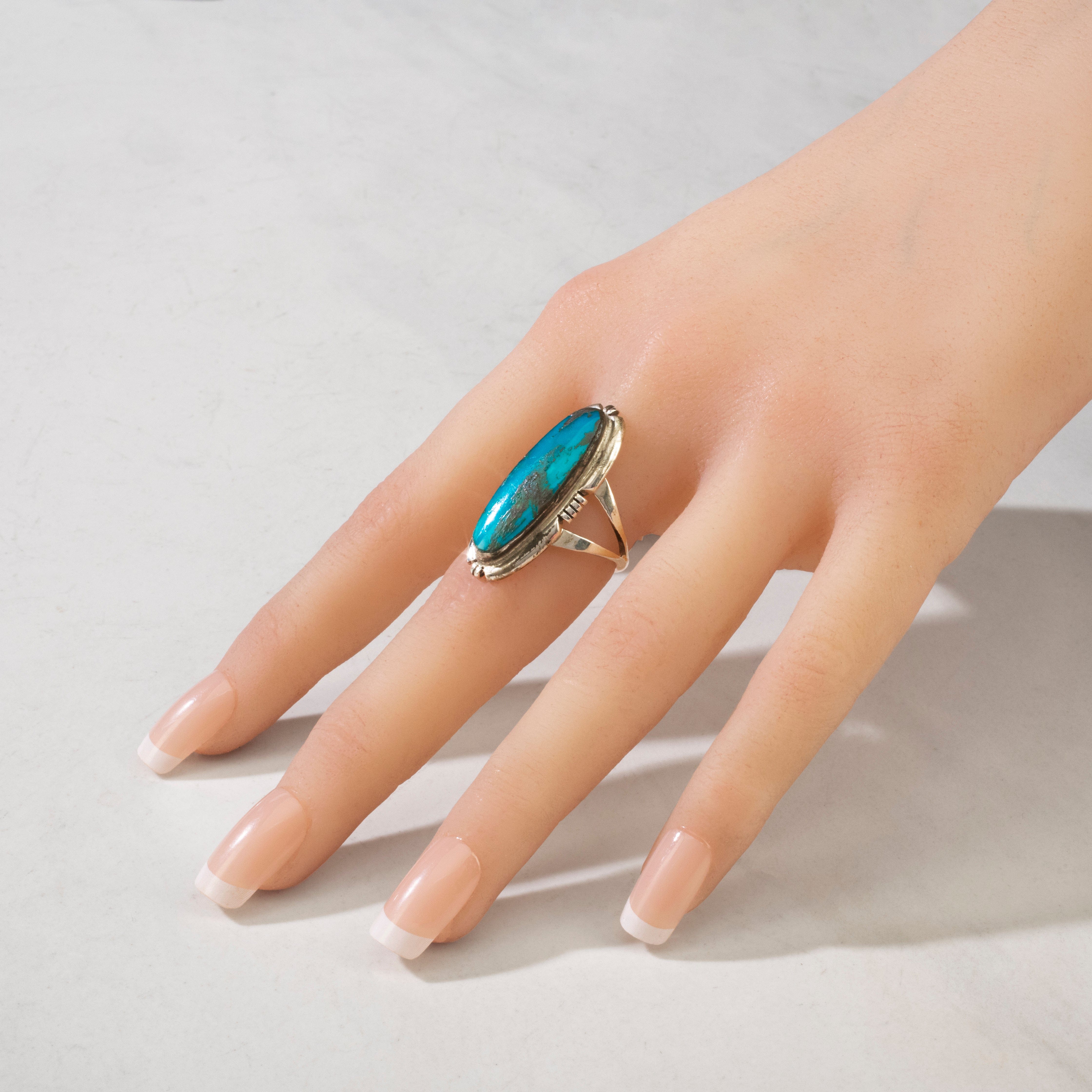 Kalifano Native American Jewelry 7.5 Eddie Secatero Morenci Turquoise Navajo USA Native American Made 925 Sterling Silver Ring NAR500.117.75
