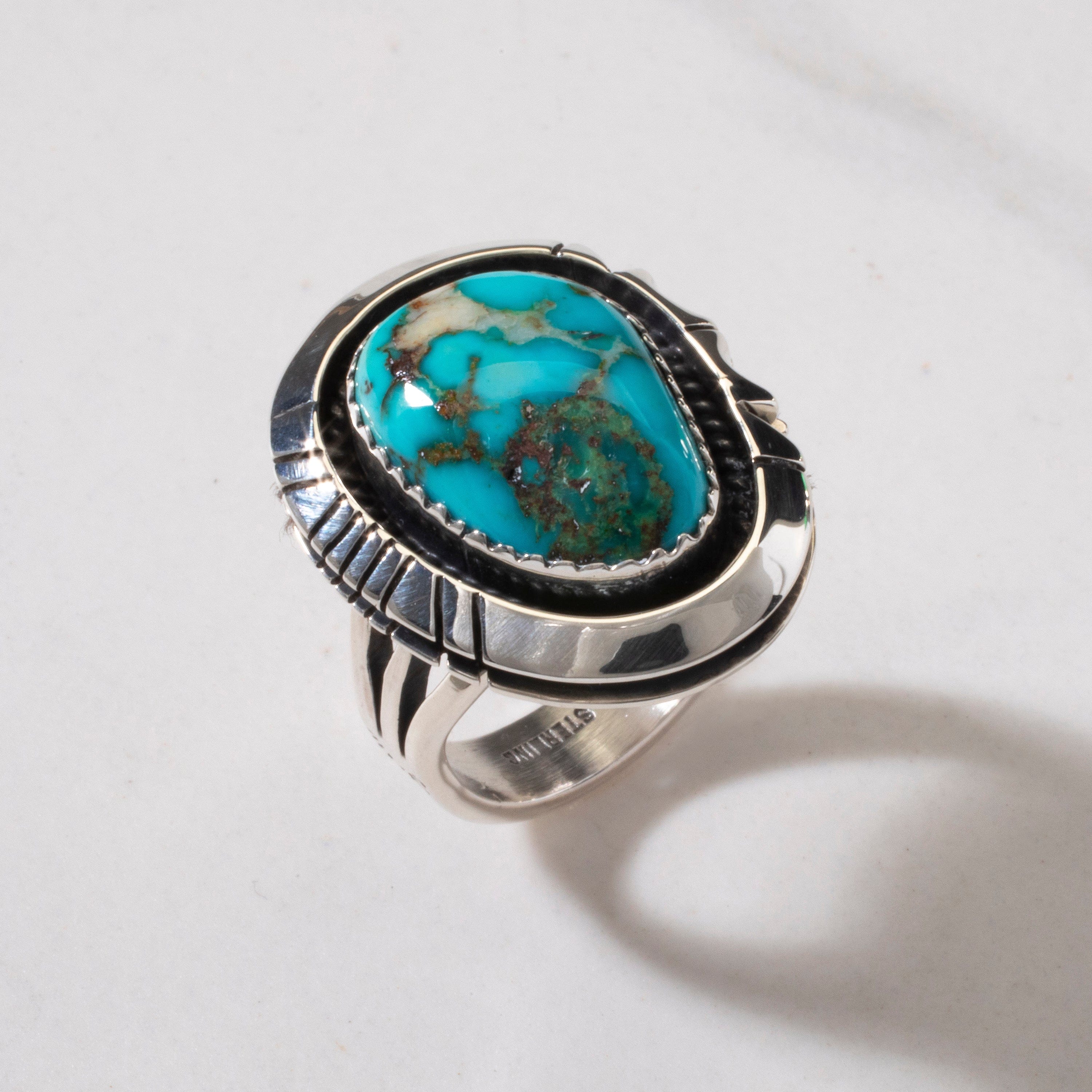 Kalifano Native American Jewelry 7 Joe Piaso Jr.  King Manassa Turquoise Navajo USA Native American Made 925 Sterling Silver Ring NAR700.039.7