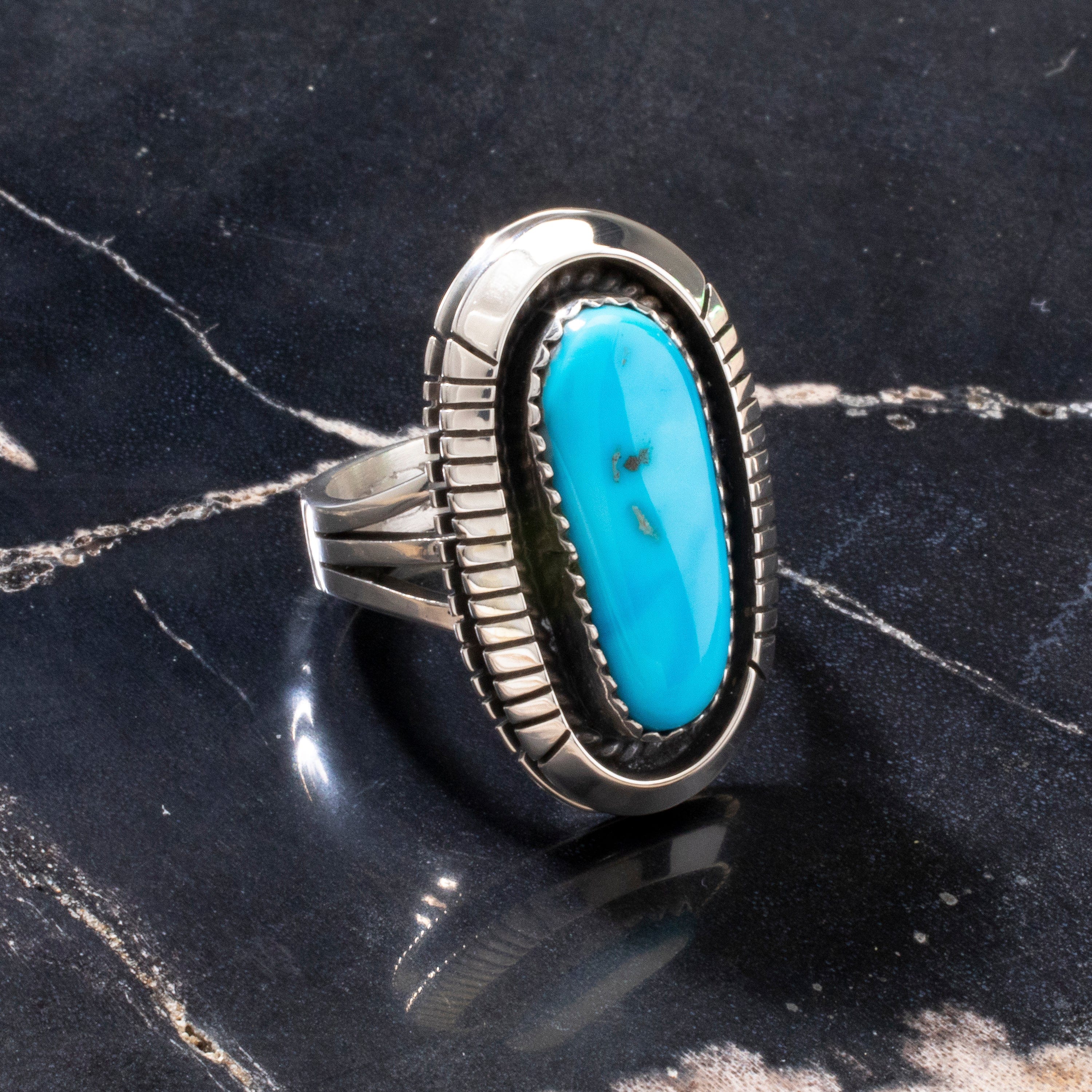 Kalifano Native American Jewelry 7 Joe Piaso Jr. Sleeping Beauty Turquoise Navajo USA Native American Made 925 Sterling Silver Ring NAR700.040.7