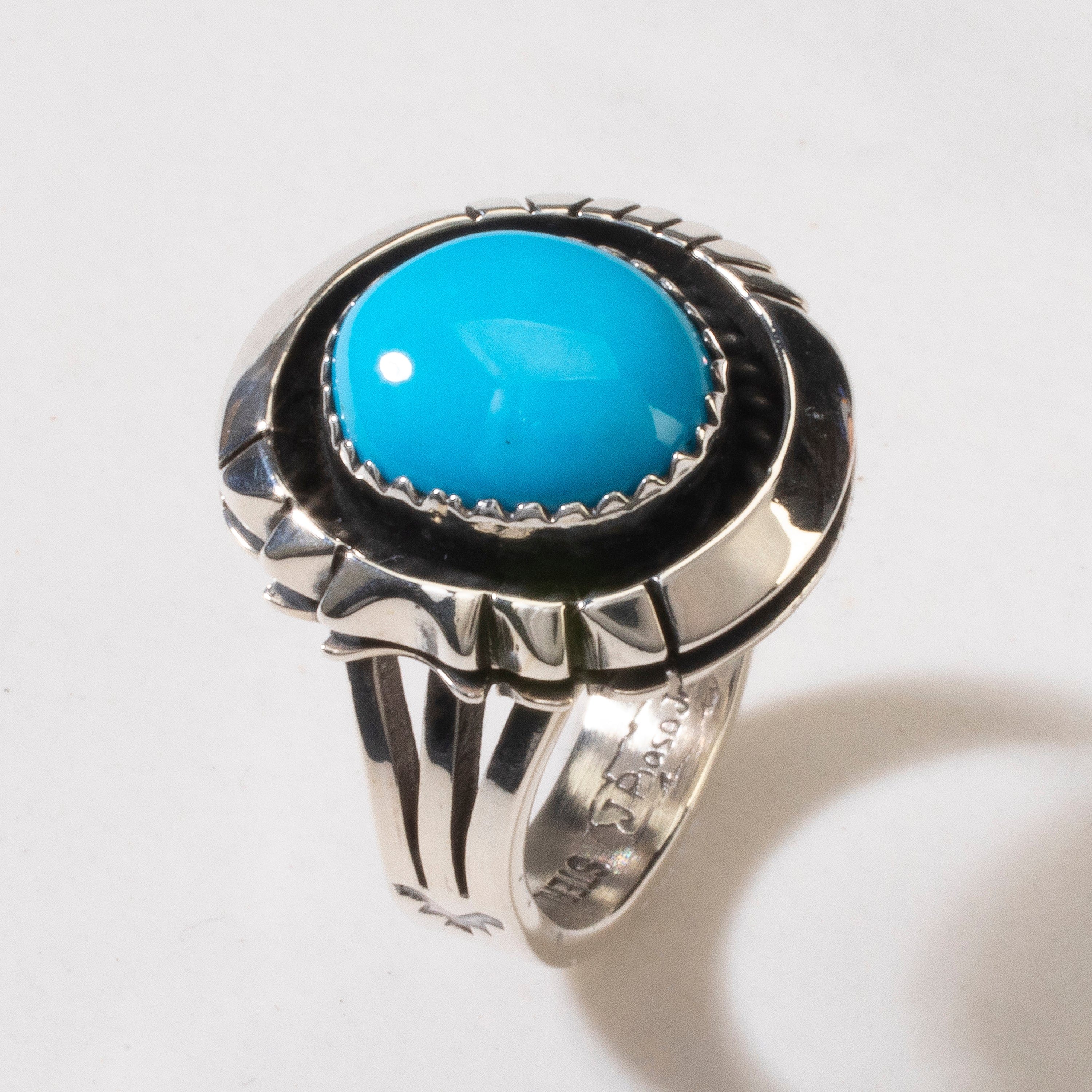 Kalifano Native American Jewelry 7 Joe Piaso Jr. Sleeping Beauty Turquoise Round Navajo USA Native American Made 925 Sterling Silver Ring NAR600.060.7
