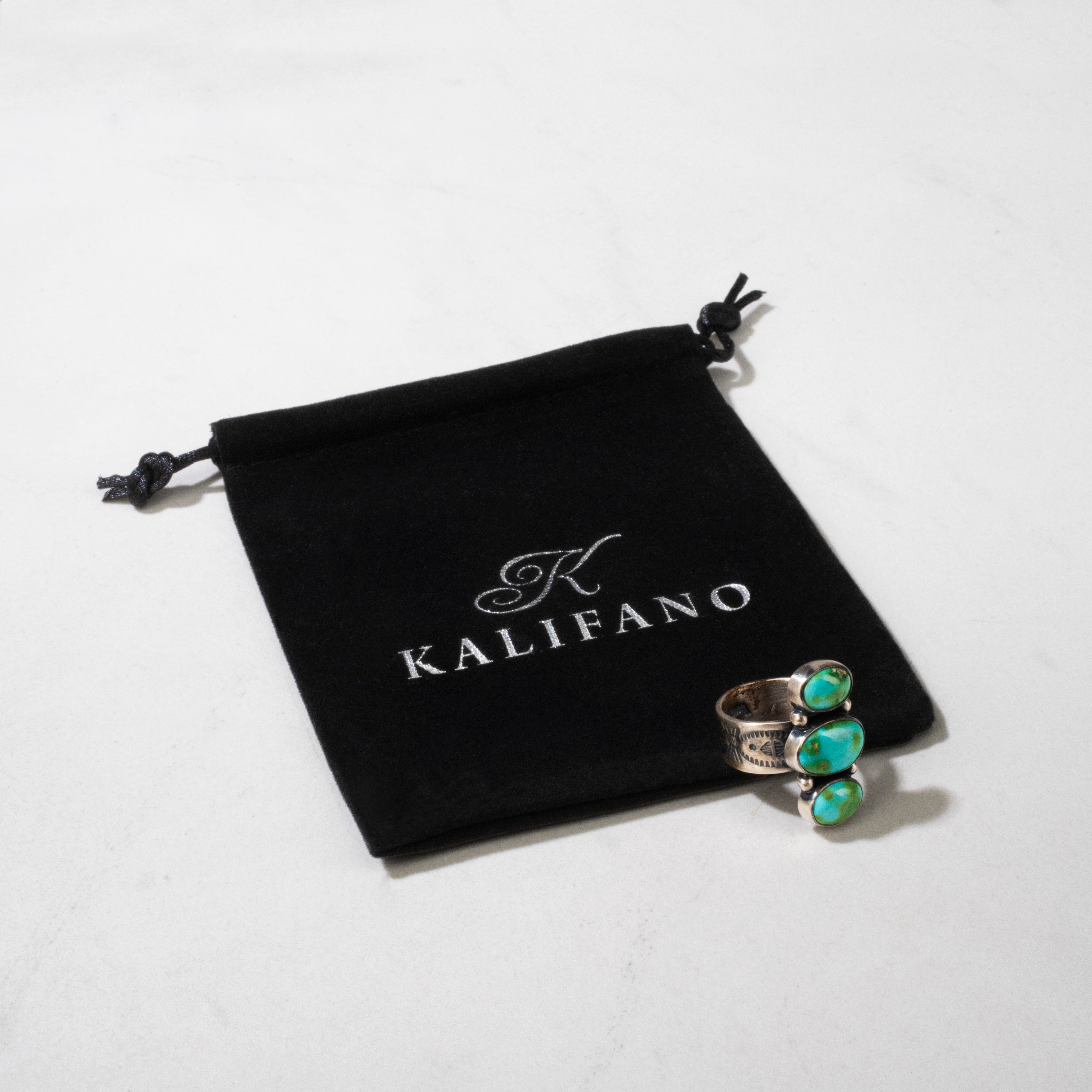 Kalifano Native American Jewelry 7 Loretta Delgarito Sonoran Gold Turquoise Navajo Triple Stone USA Native American Made 925 Sterling Silver Ring NAR1500.025.7