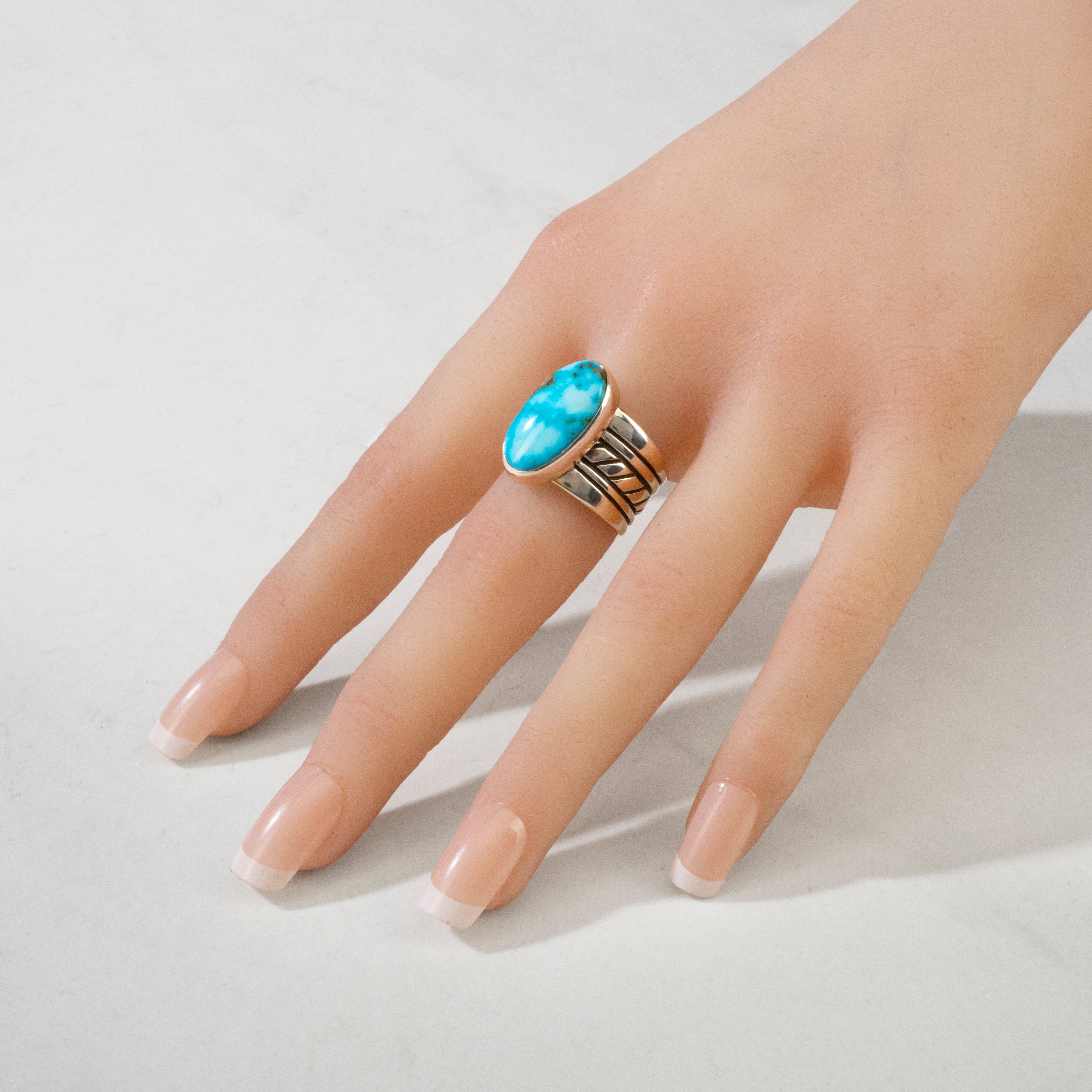 Kalifano Native American Jewelry 7 Raymond Coriz Kingman Turquoise Santo Domingo Pueblo USA Native American Made 925 Sterling Silver Ring NAR1200.060.7