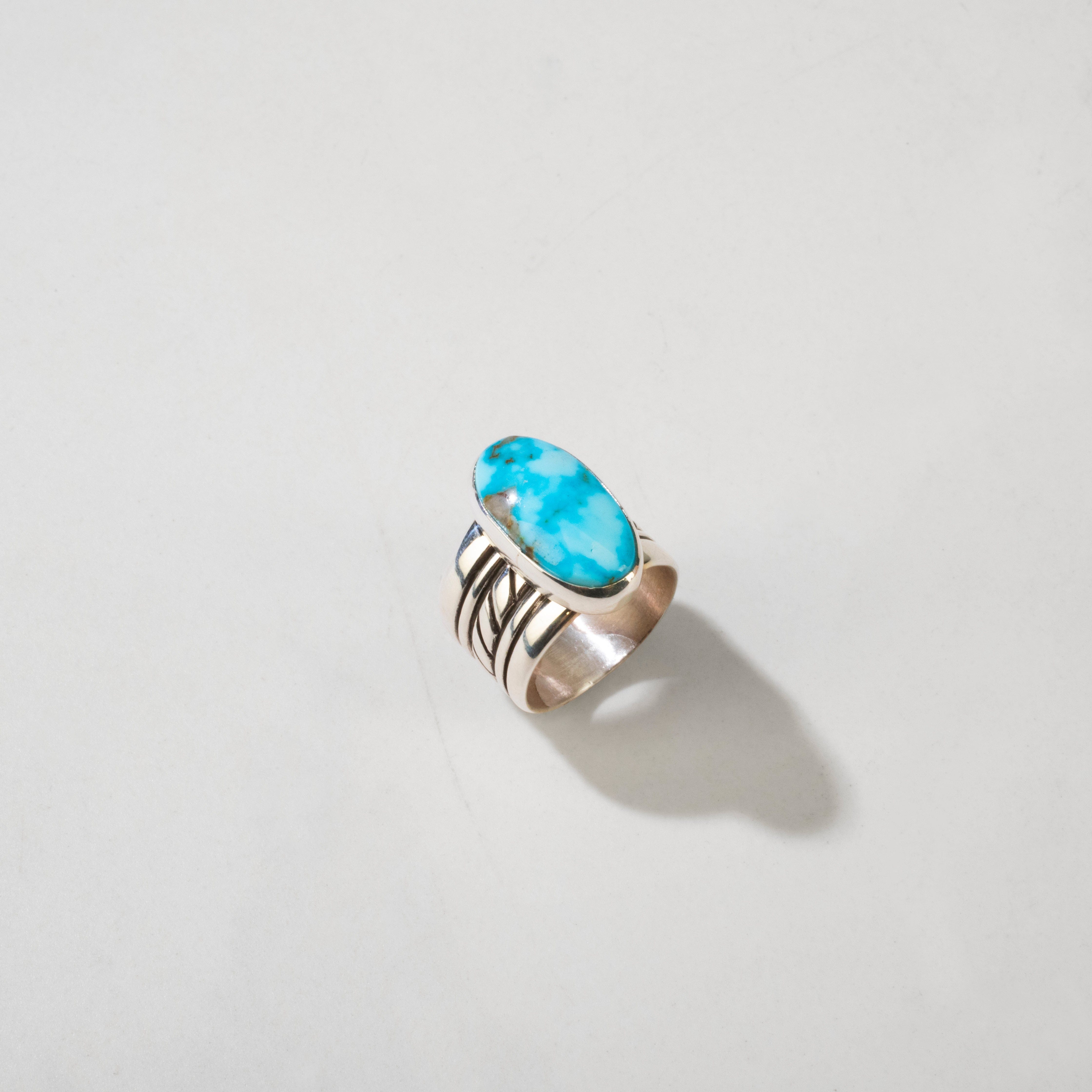 Kalifano Native American Jewelry 7 Raymond Coriz Kingman Turquoise Santo Domingo Pueblo USA Native American Made 925 Sterling Silver Ring NAR1200.060.7