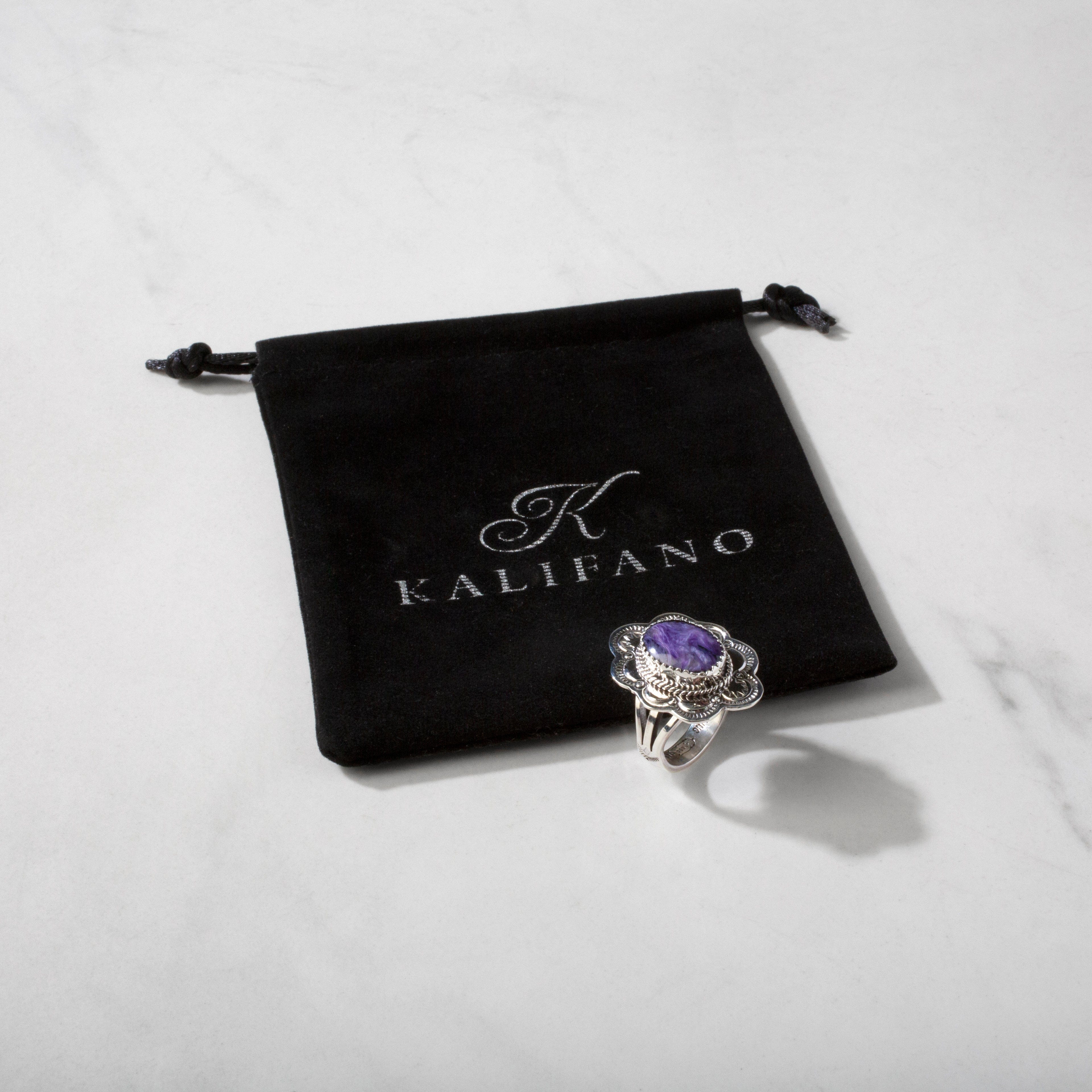 Kalifano Native American Jewelry 8 Joe Piaso Jr. Charoite Navajo USA Native American 925 Sterling Silver Ring NAR1200.061.8
